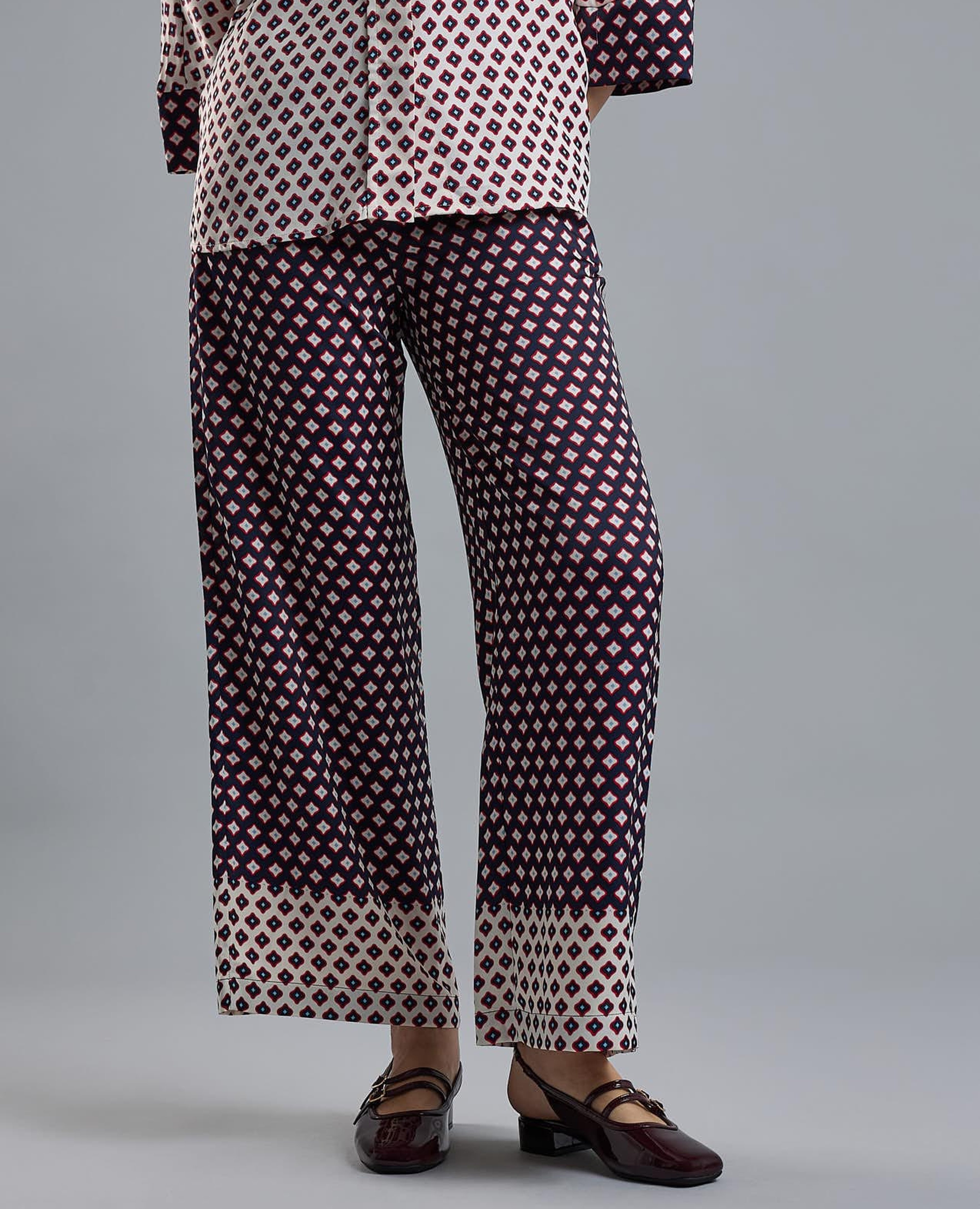Printed Wide Leg Pants with Drawstring Waist
