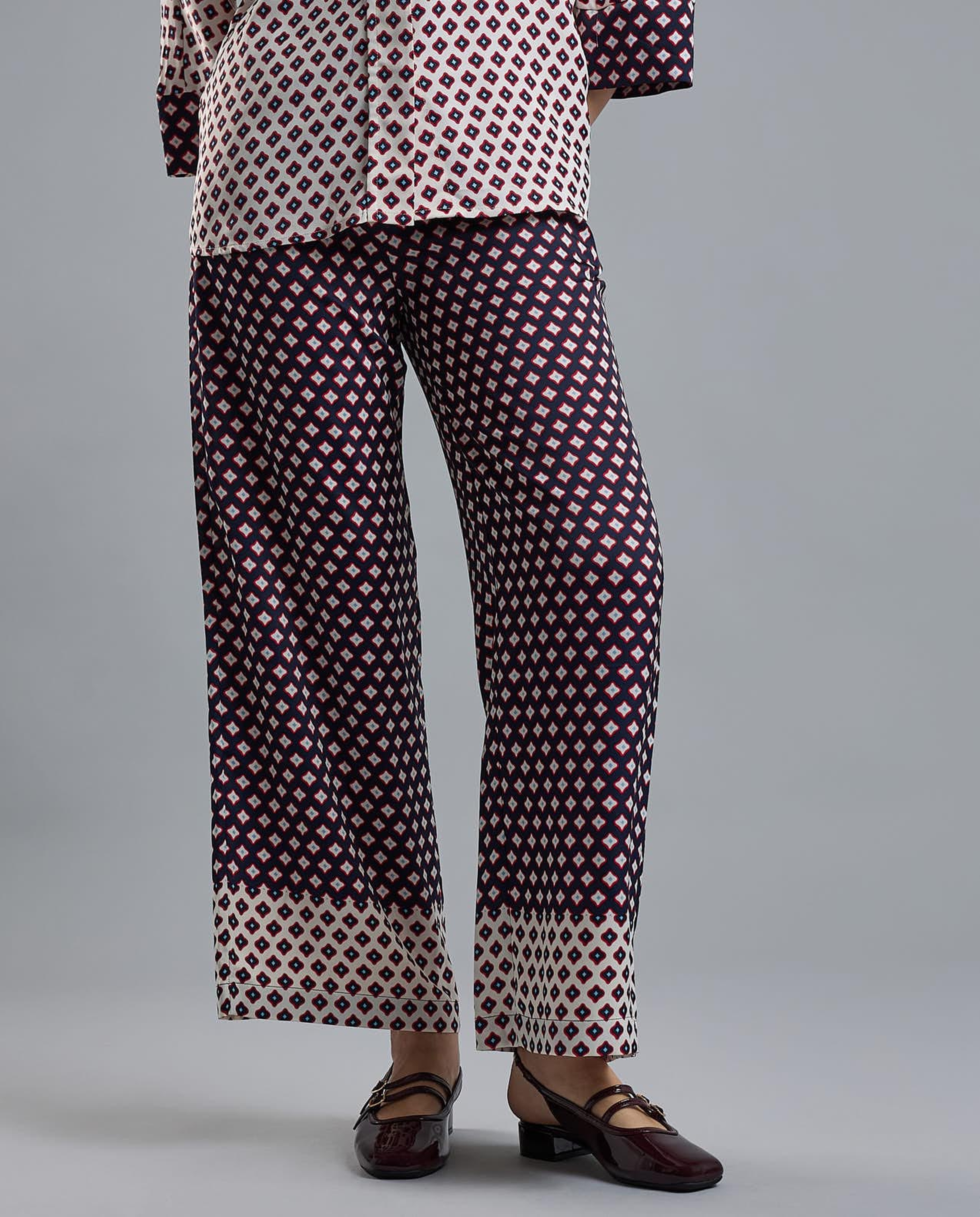 Printed Wide Leg Pants with Drawstring Waist