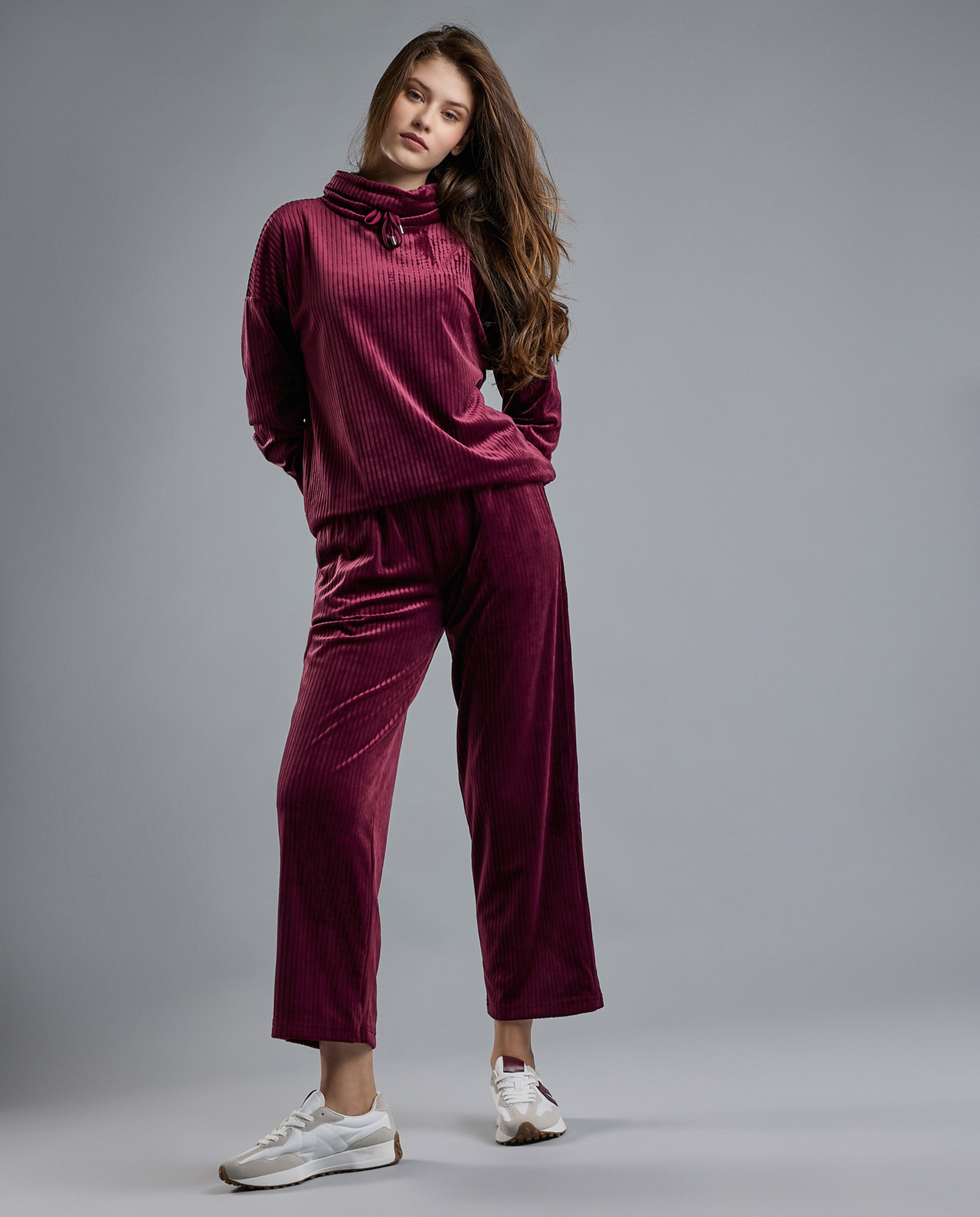 Ribbed Lounge Top with High Neck and Long Sleeves