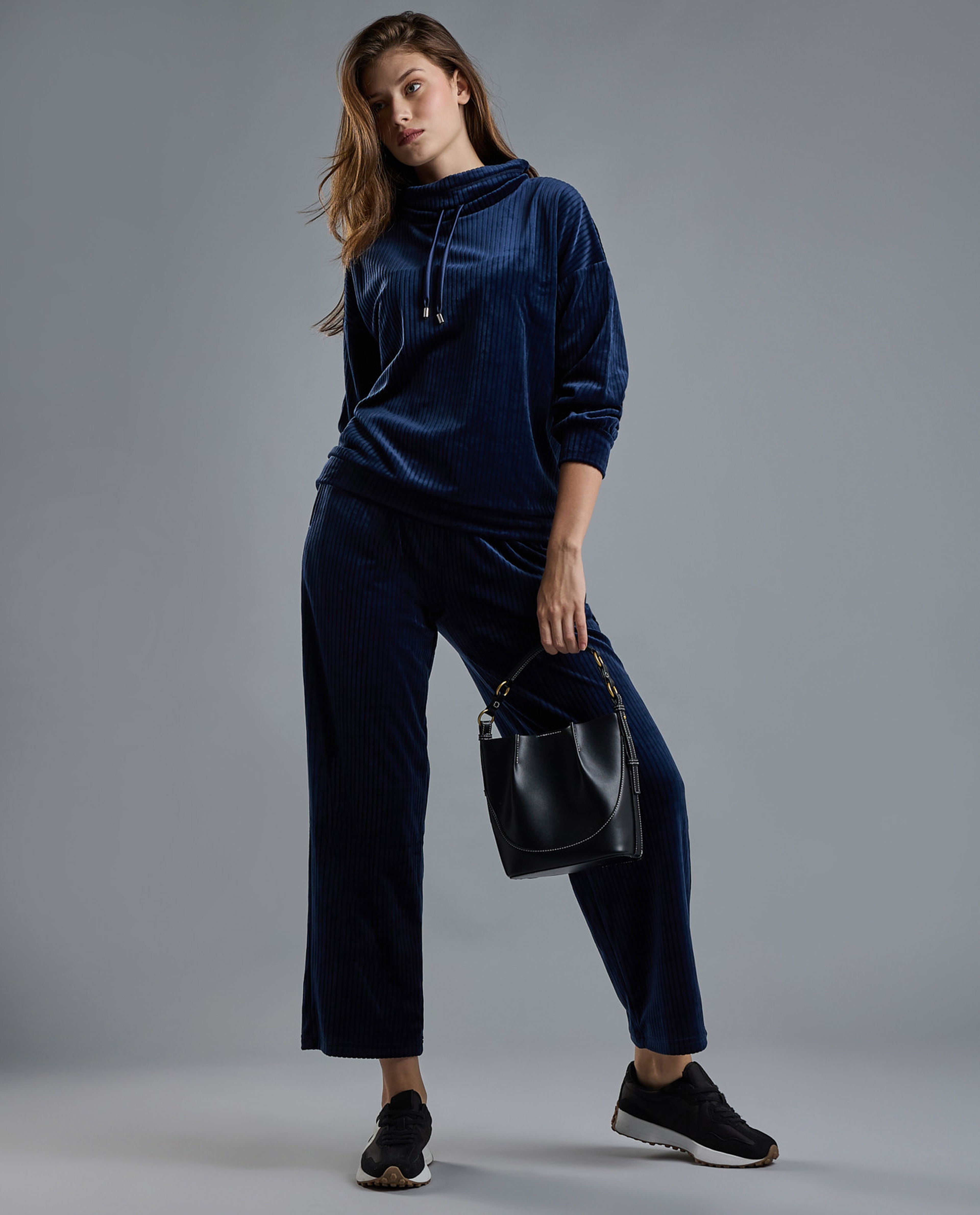 Ribbed Lounge Top with High Neck and Long Sleeves