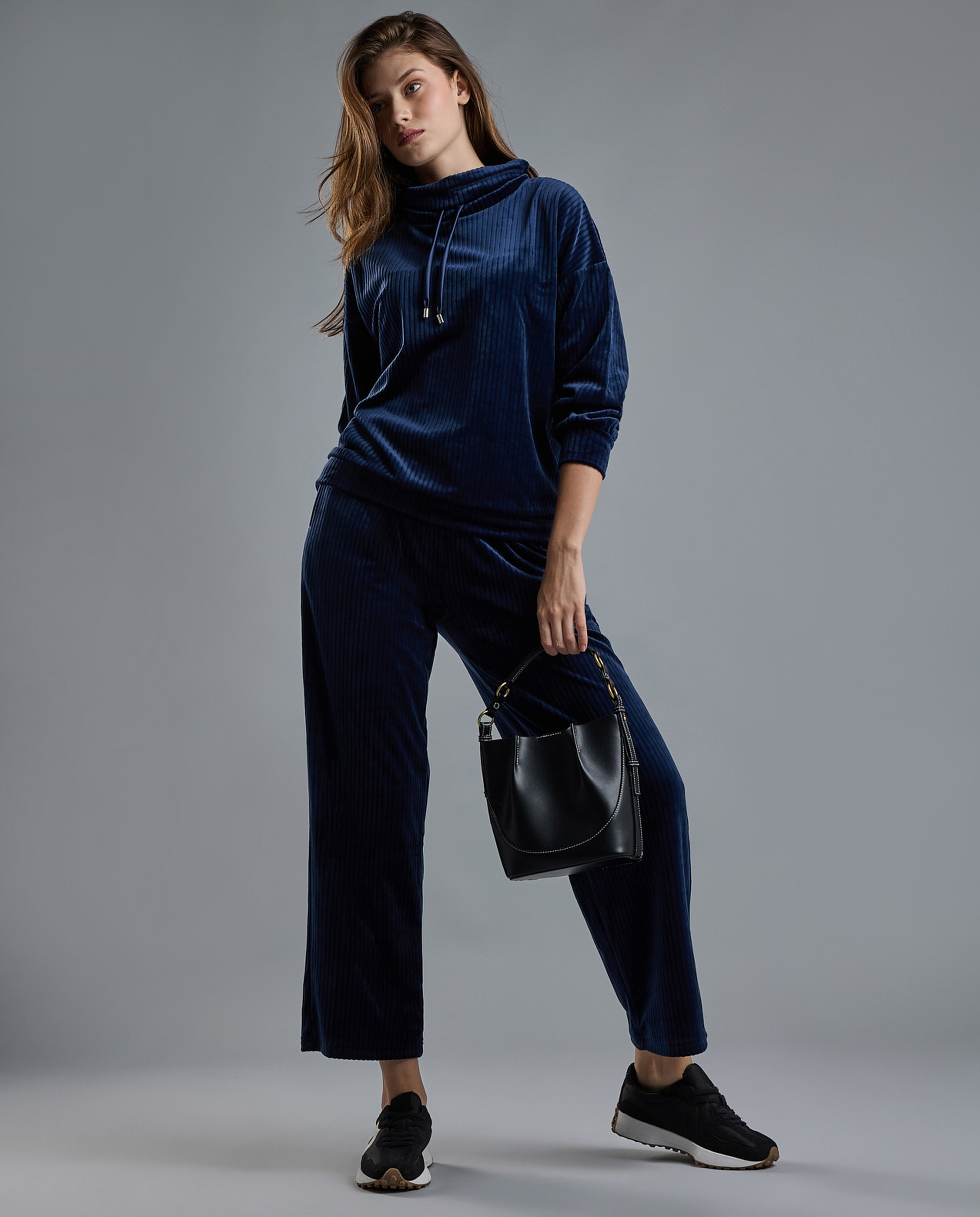 Ribbed Lounge Top with High Neck and Long Sleeves