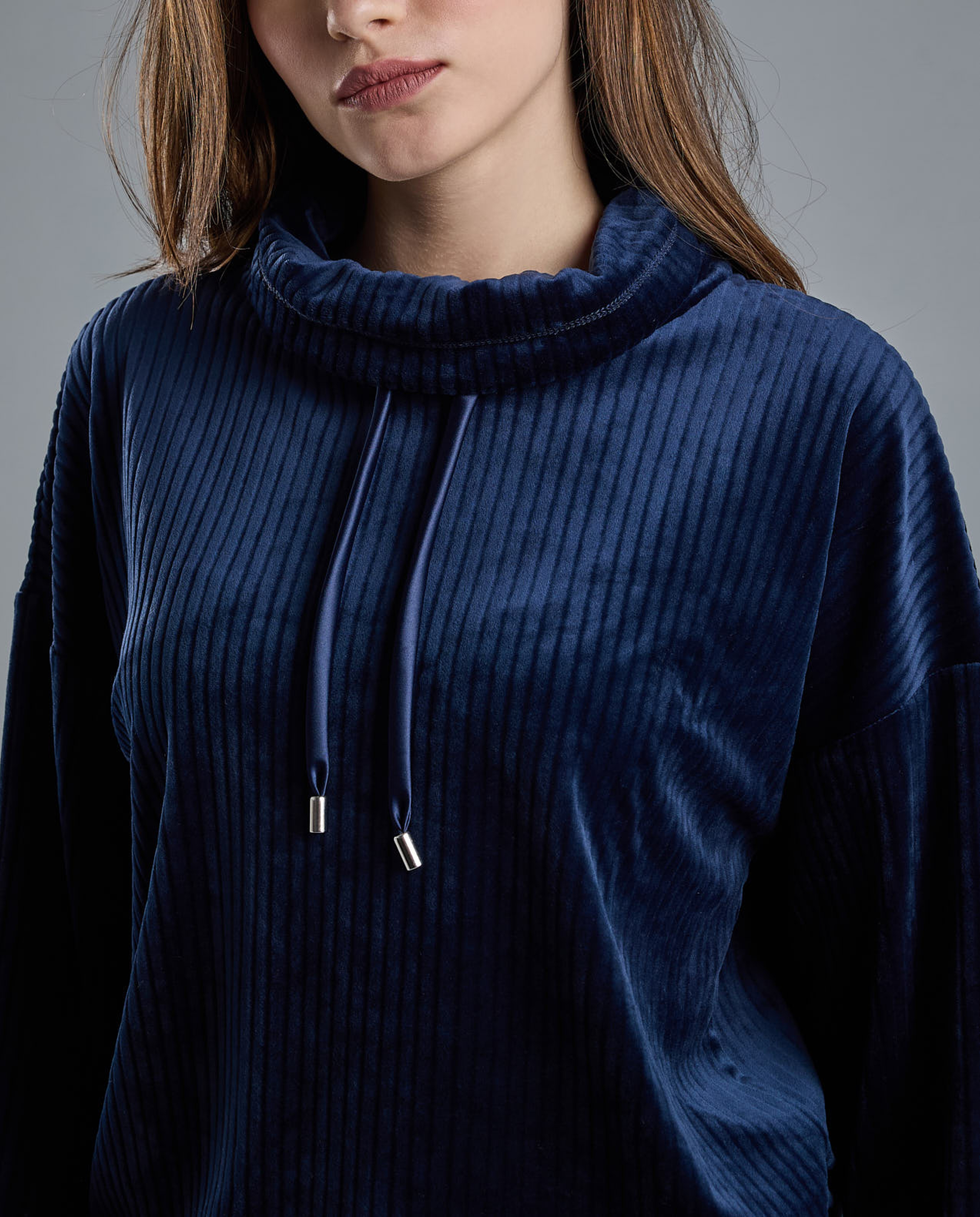 Ribbed Lounge Top with High Neck and Long Sleeves