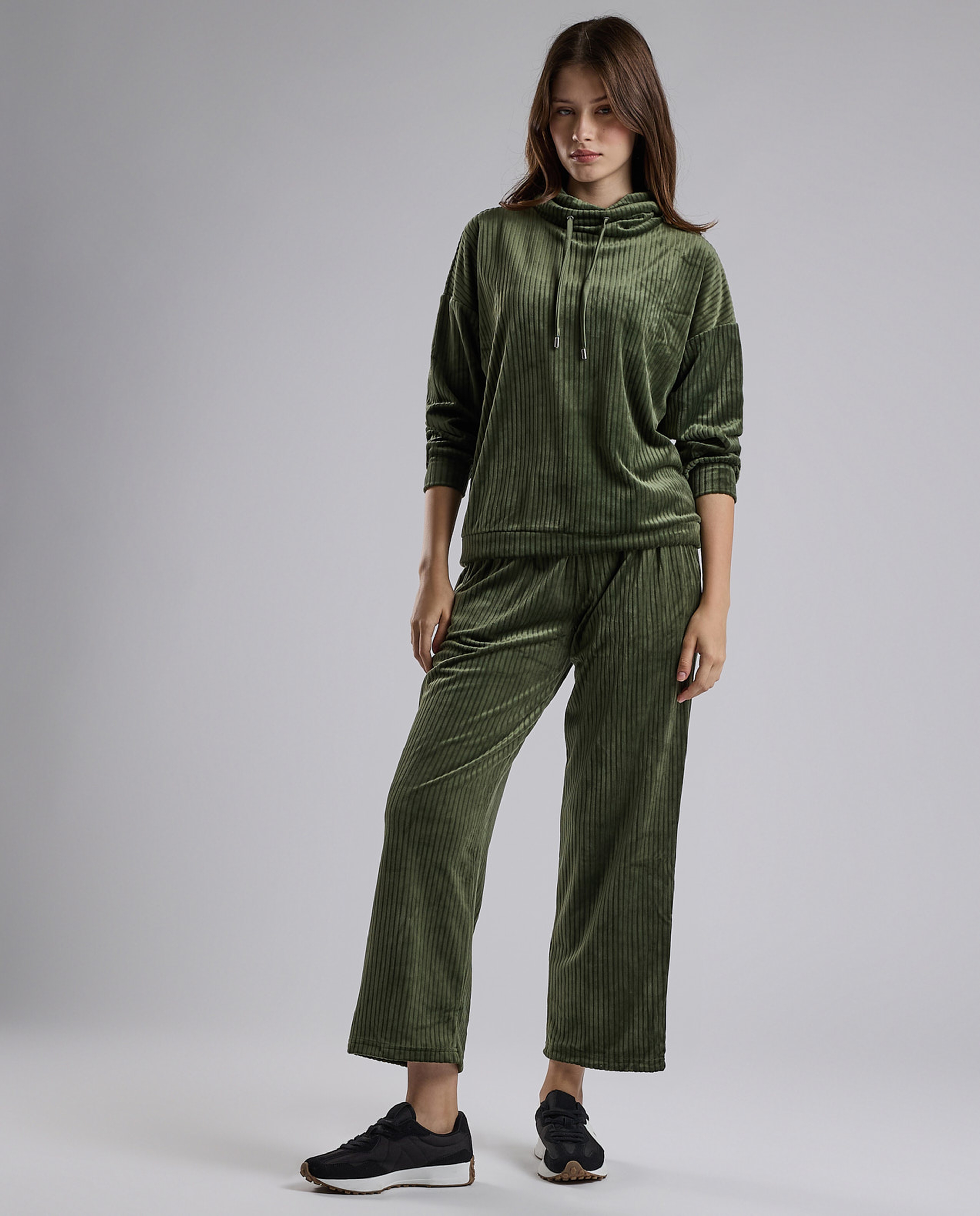 Ribbed Lounge Top with High Neck and Long Sleeves