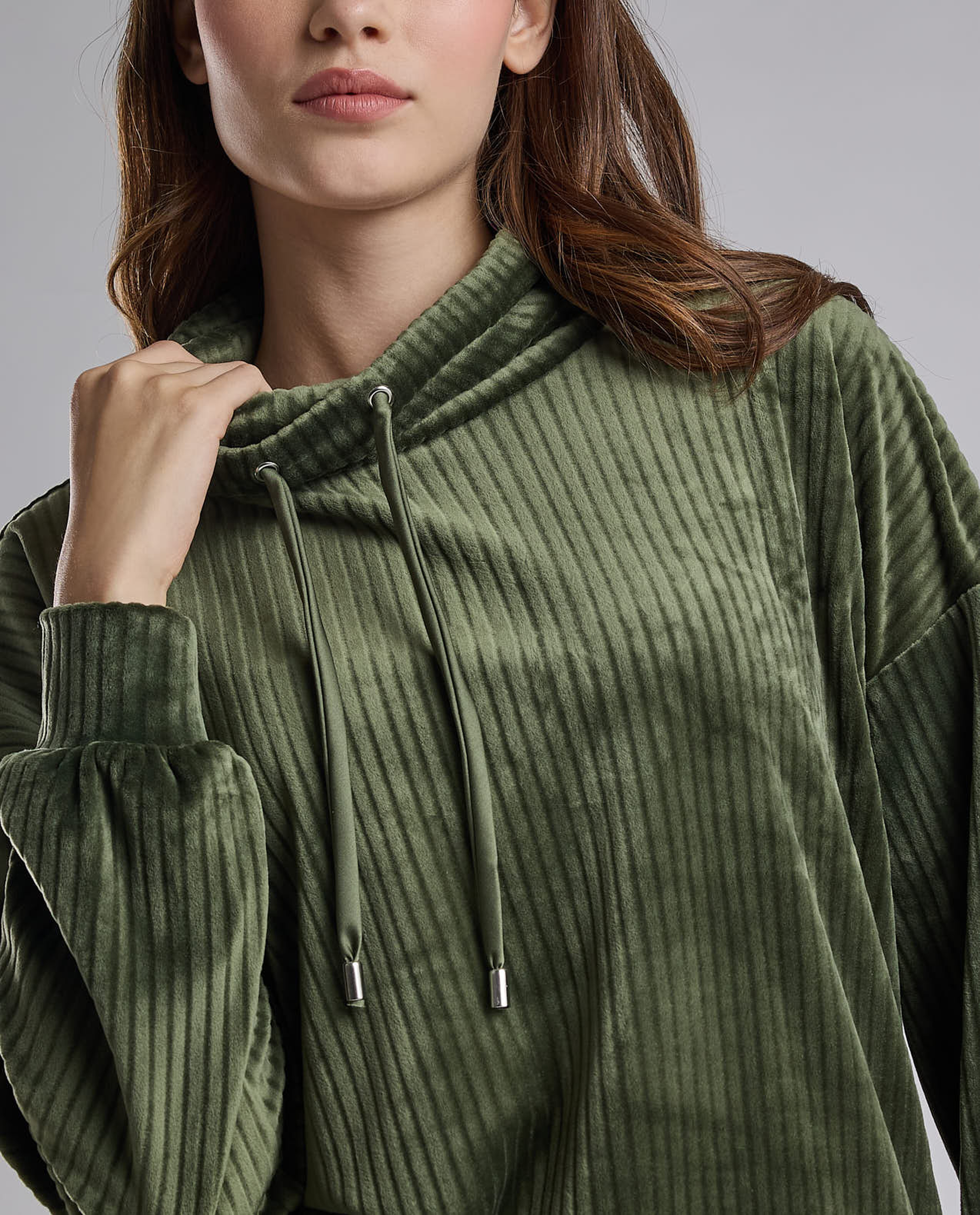 Ribbed Lounge Top with High Neck and Long Sleeves
