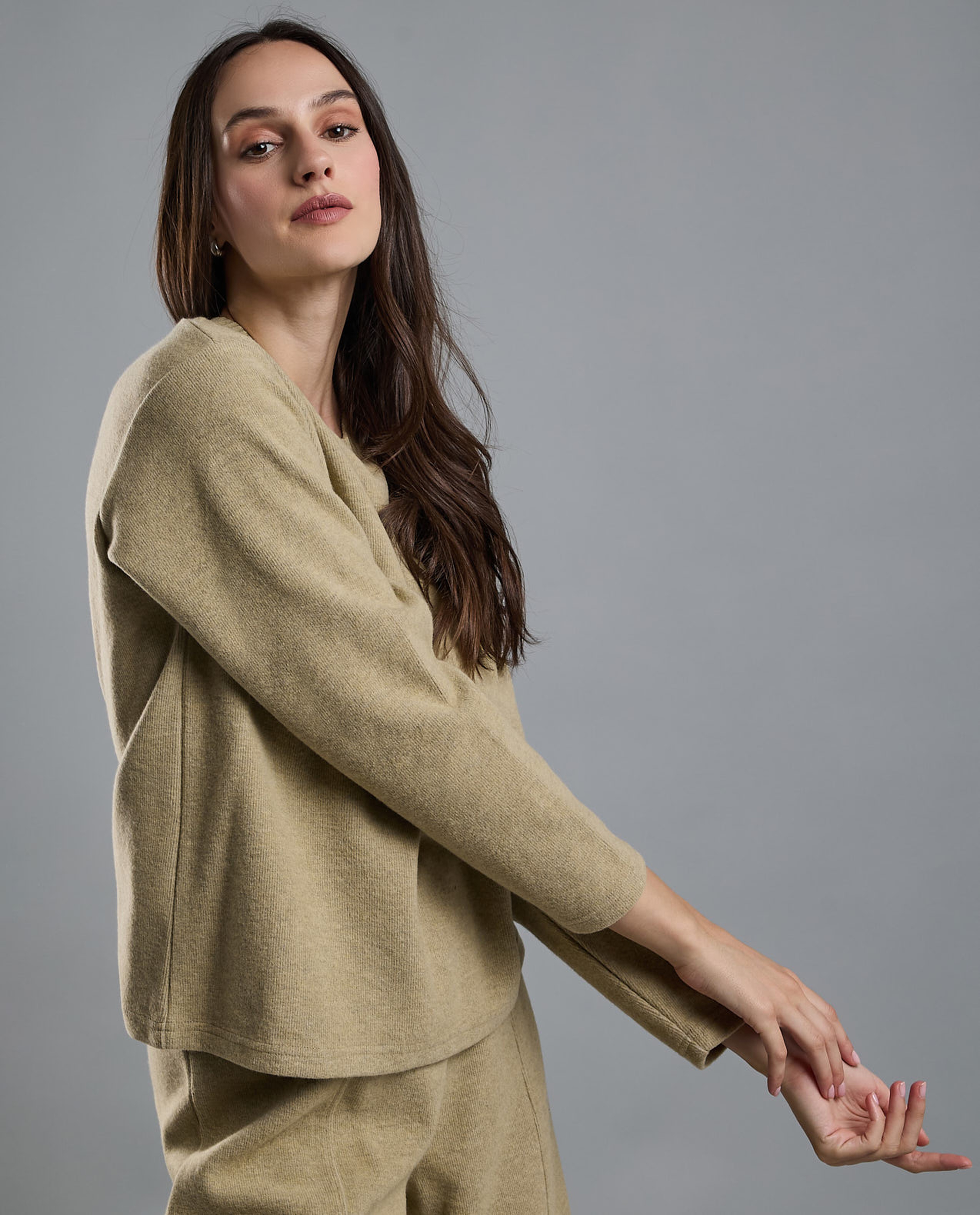 Textured Sweatshirt with Crew Neck and Long Sleeves