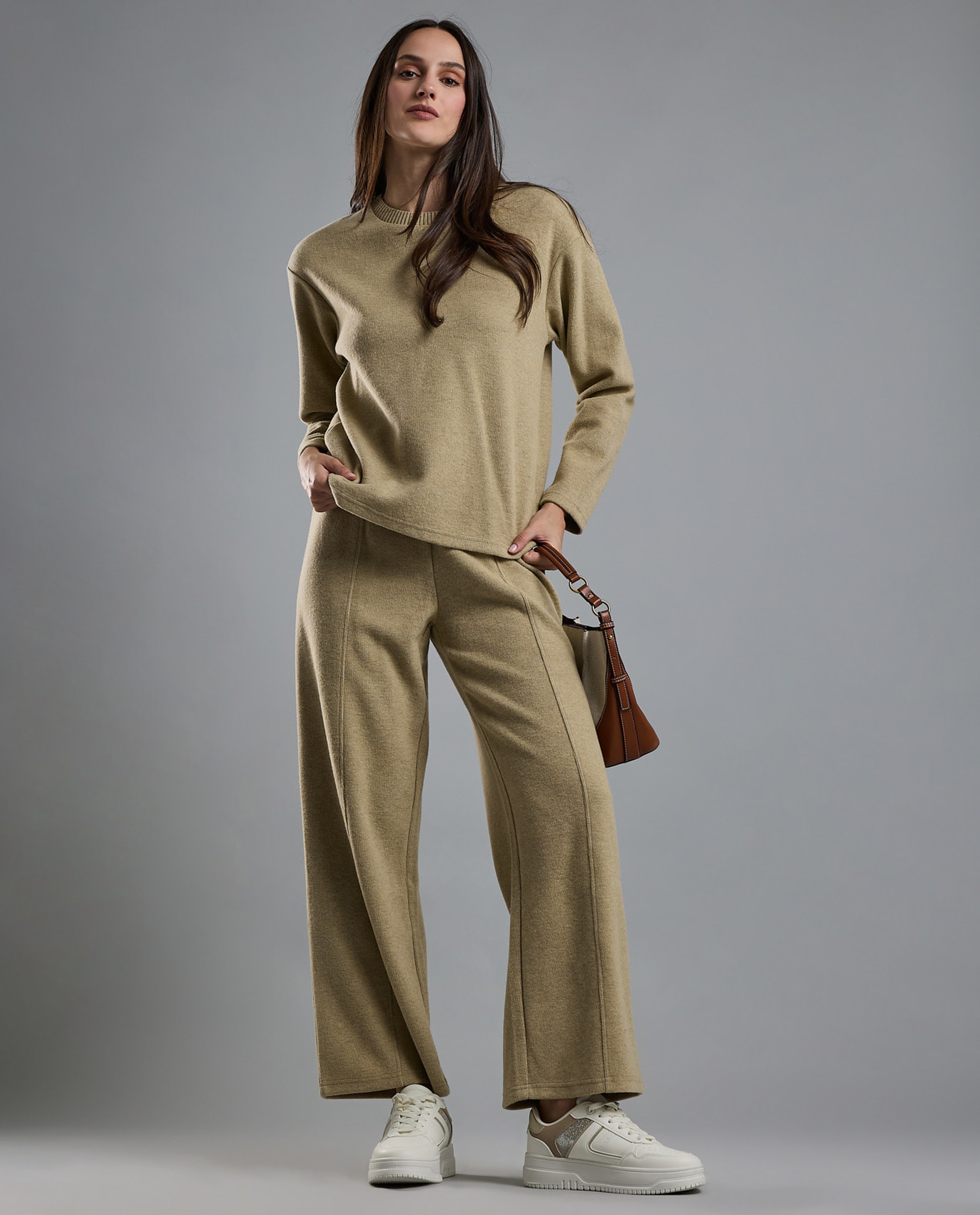 Textured Sweatshirt with Crew Neck and Long Sleeves