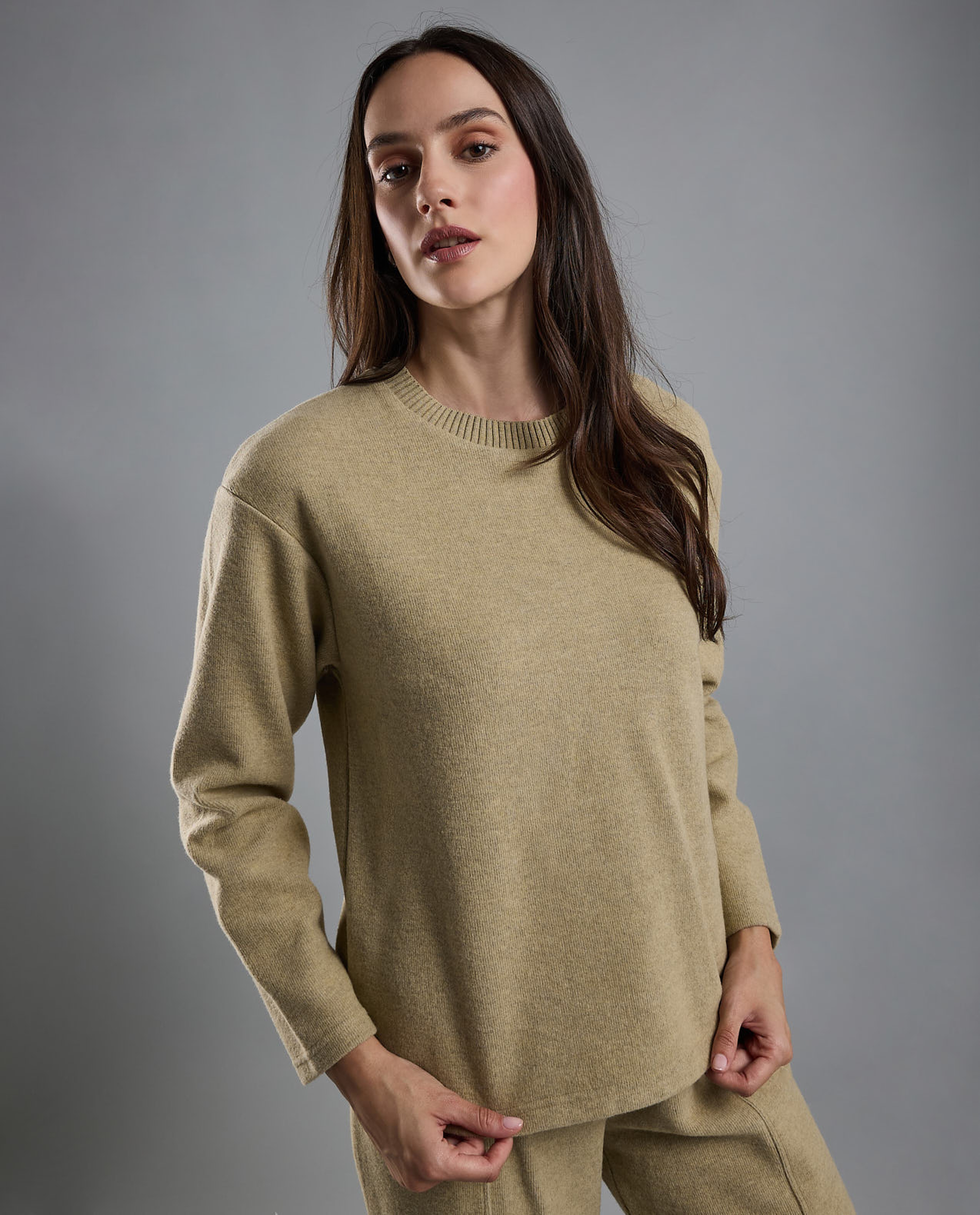 Textured Sweatshirt with Crew Neck and Long Sleeves