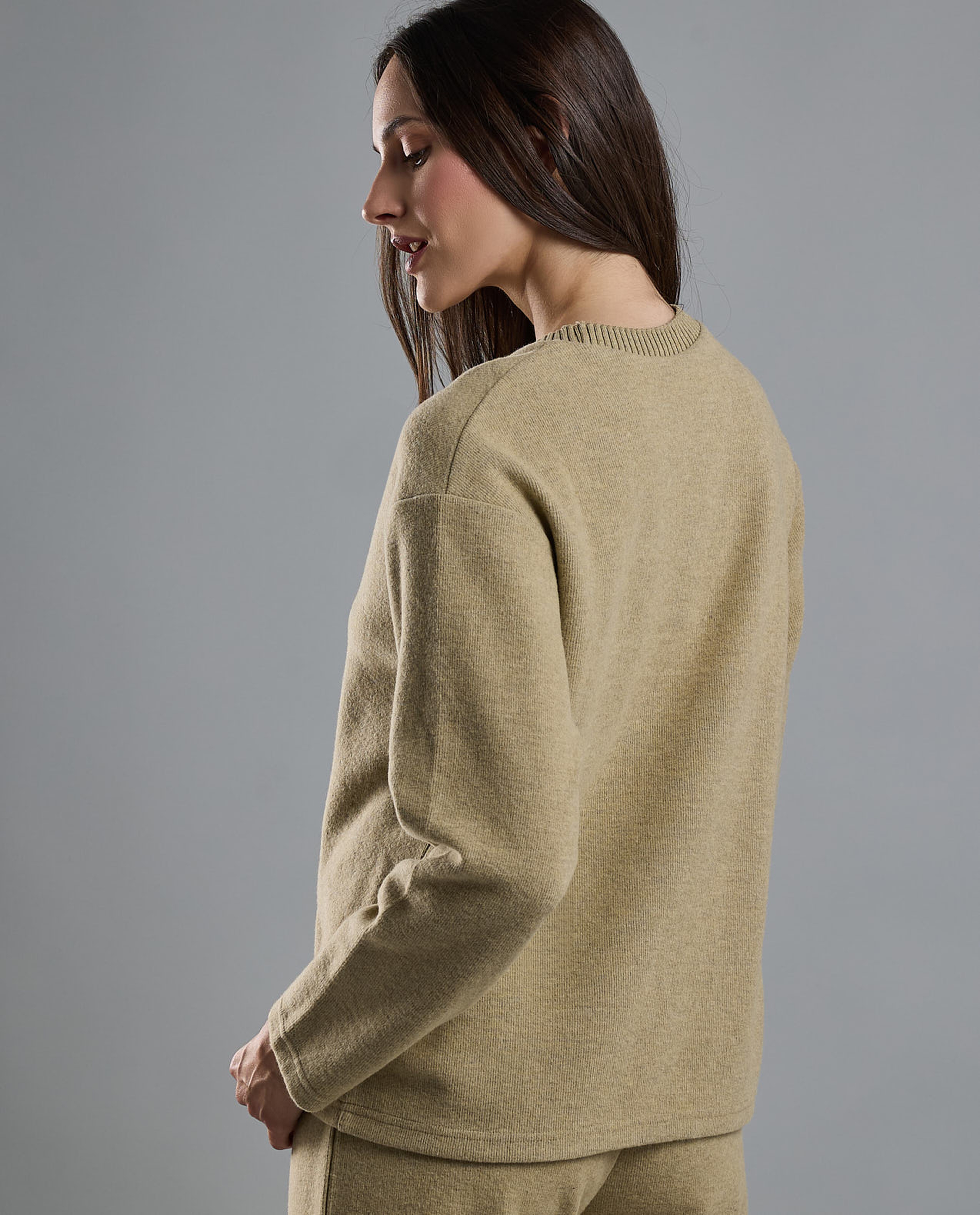 Textured Sweatshirt with Crew Neck and Long Sleeves