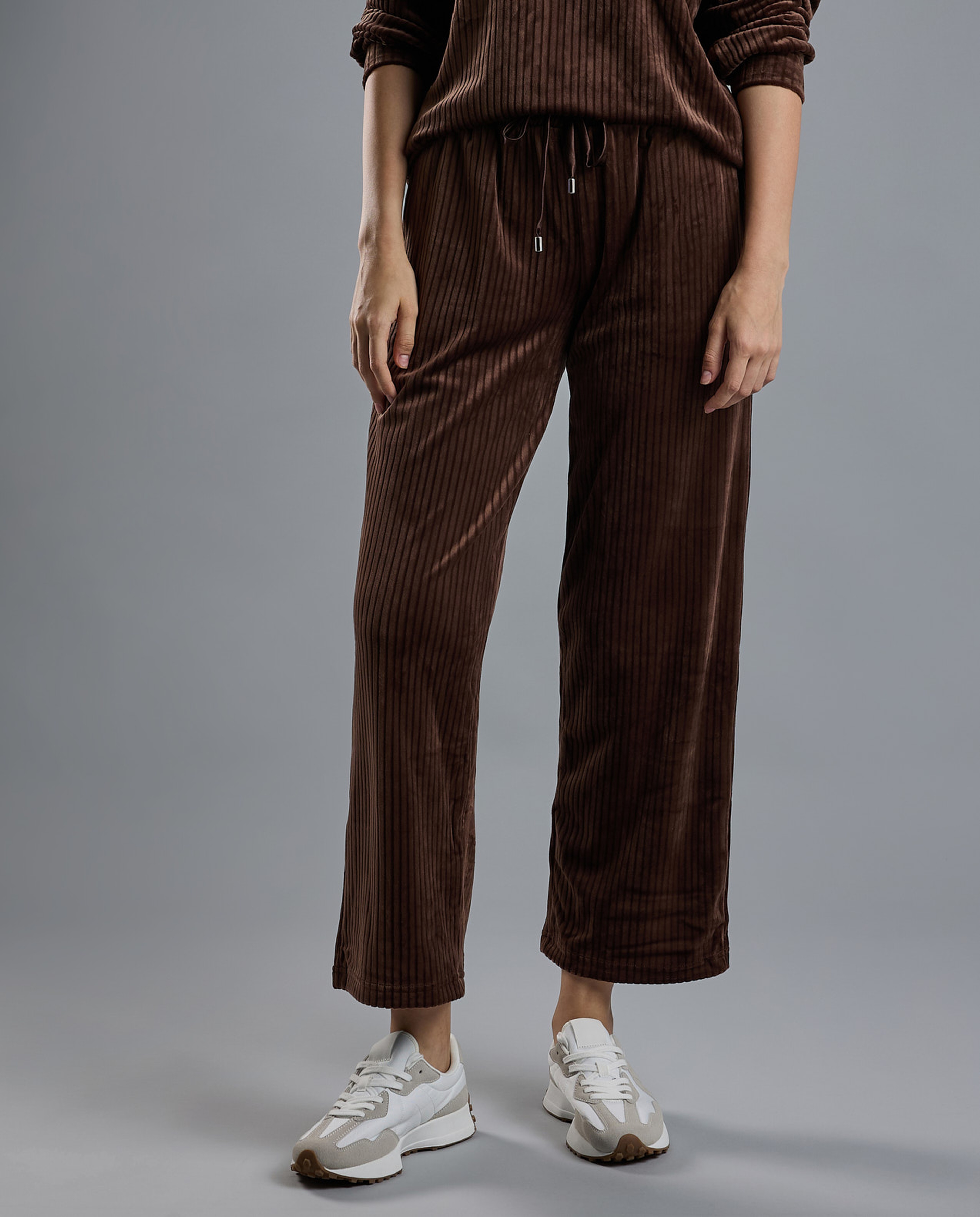 Ribbed Lounge Pants with Drawstring Waist