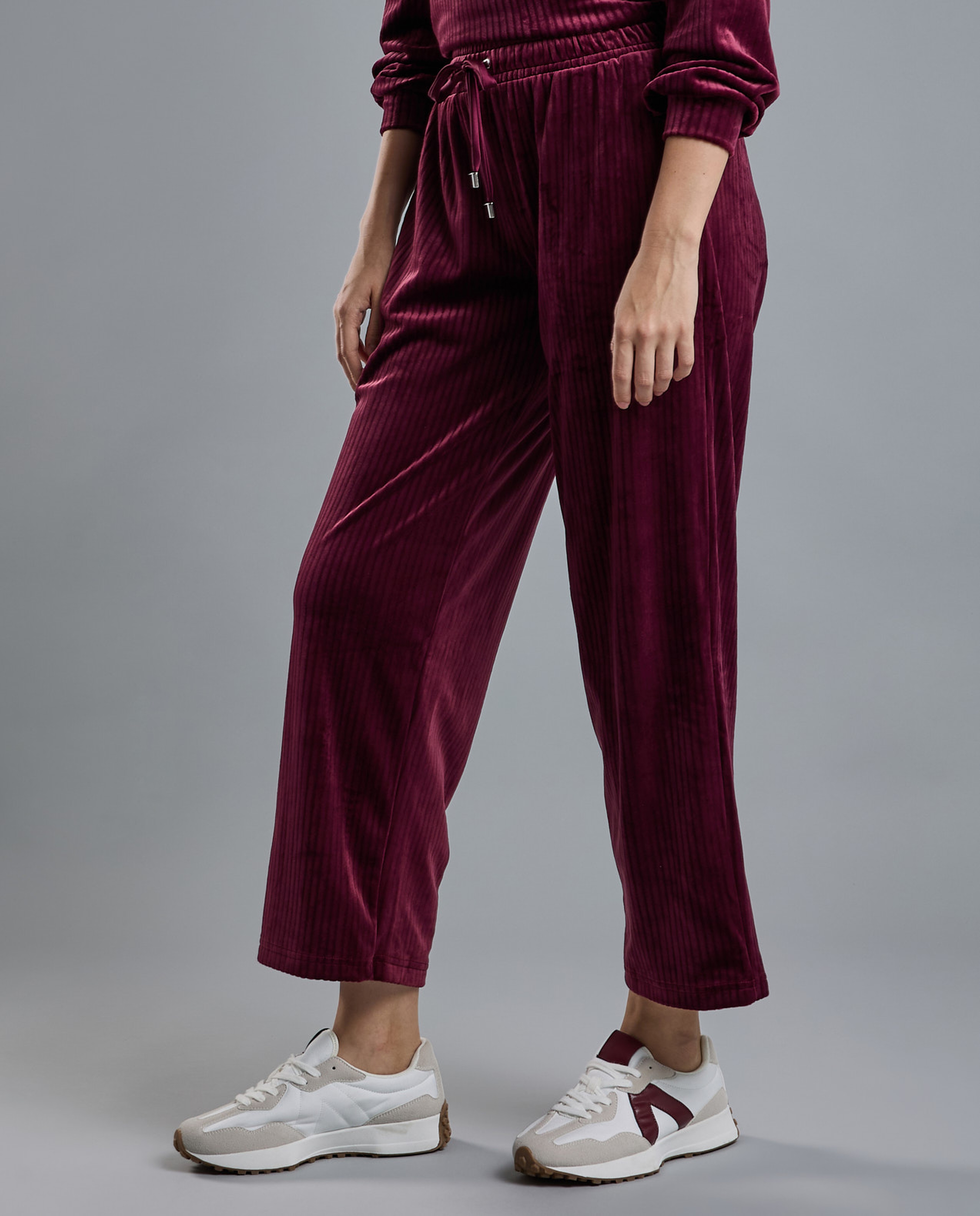 Ribbed Lounge Pants with Drawstring Waist