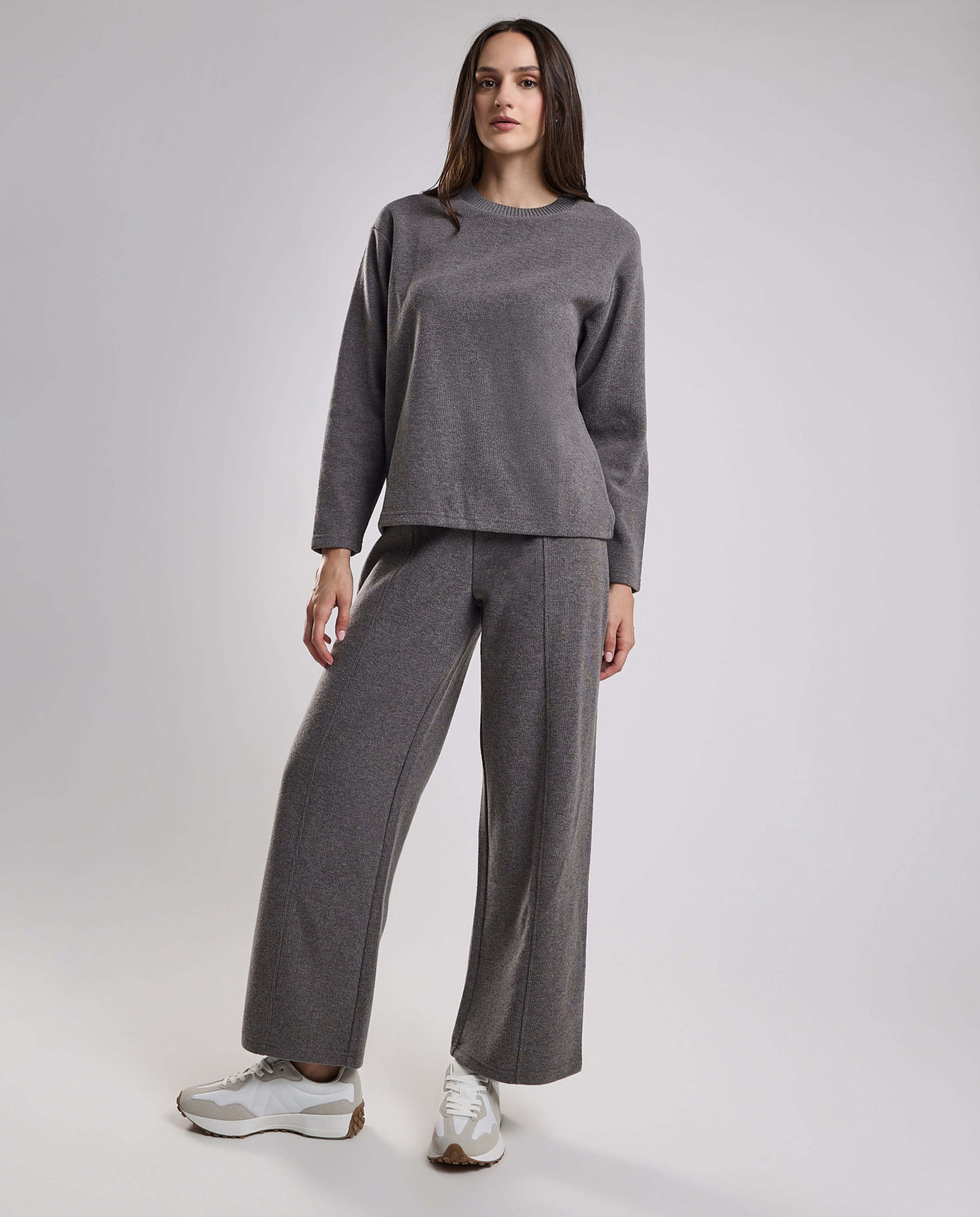 Textured Sweatshirt with Crew Neck and Long Sleeves