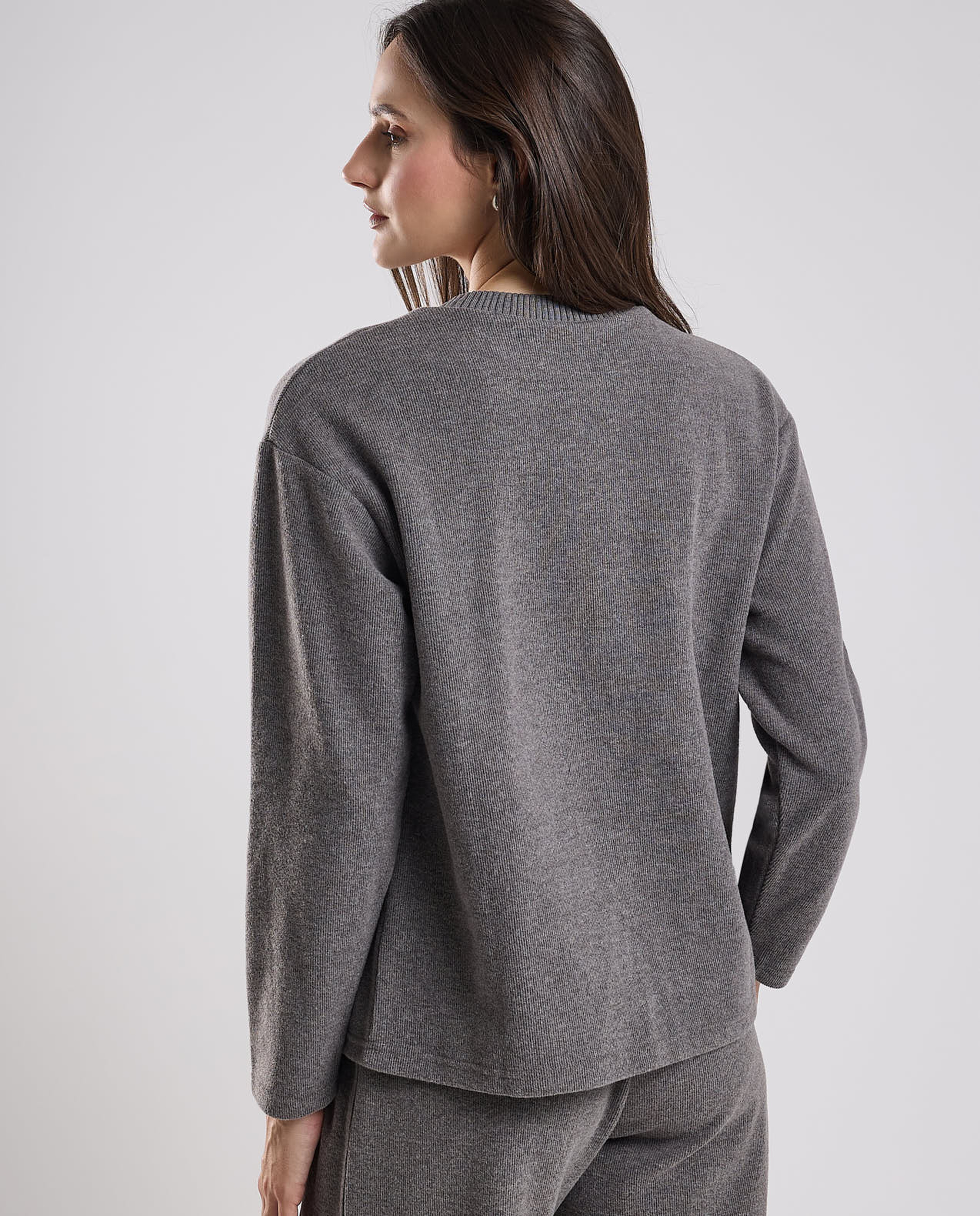 Textured Sweatshirt with Crew Neck and Long Sleeves