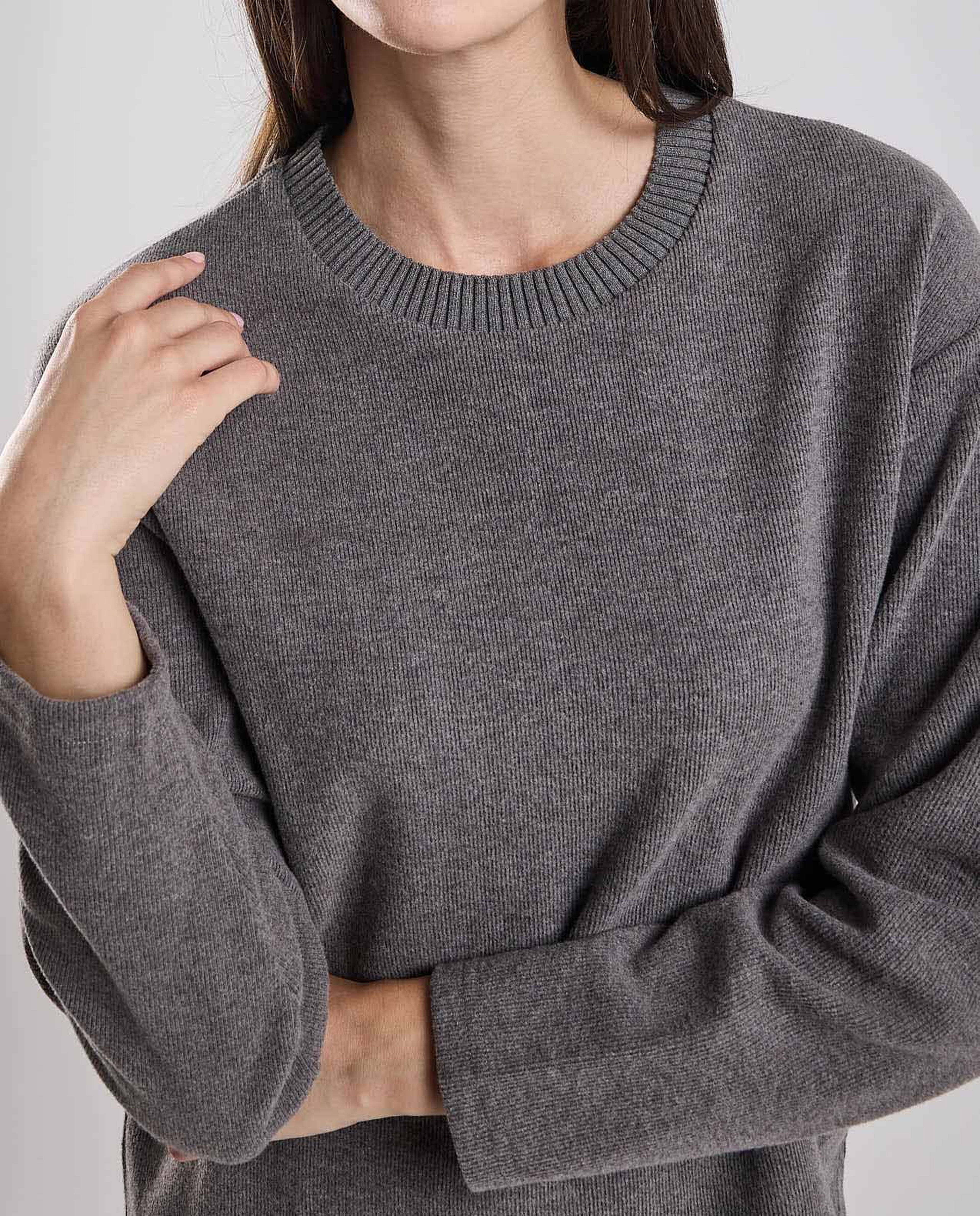Textured Sweatshirt with Crew Neck and Long Sleeves