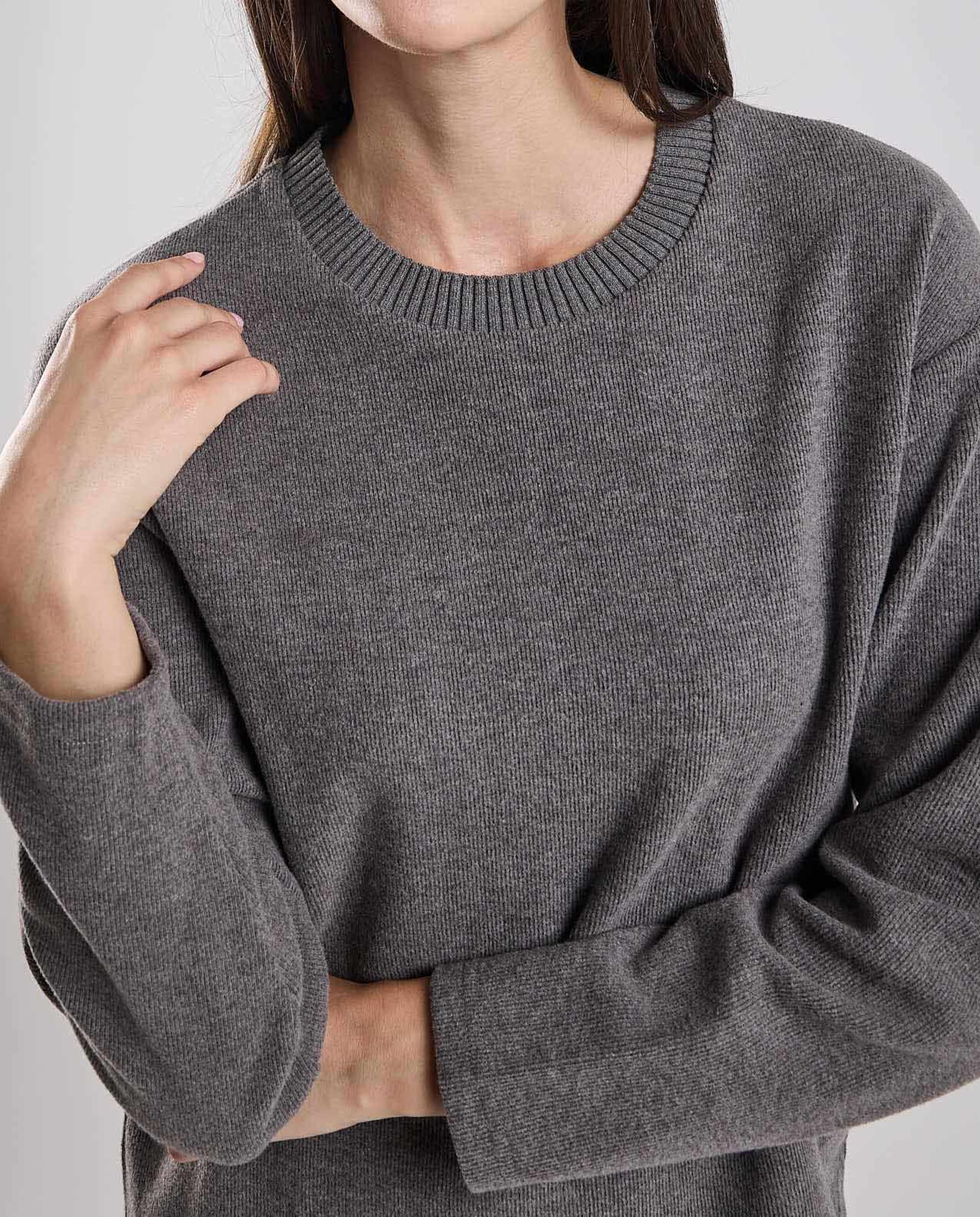 Textured Sweatshirt with Crew Neck and Long Sleeves