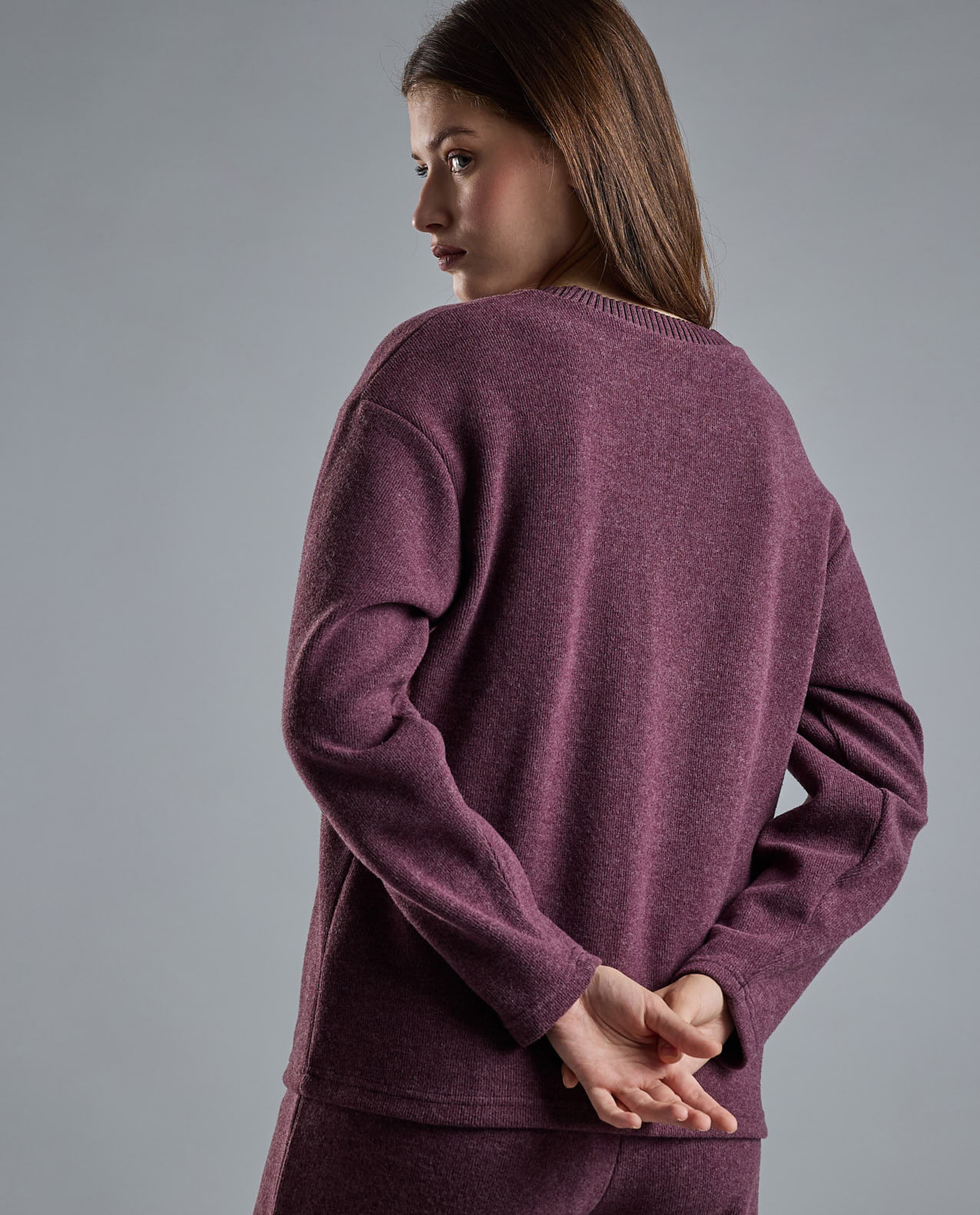 Textured Sweatshirt with Crew Neck and Long Sleeves