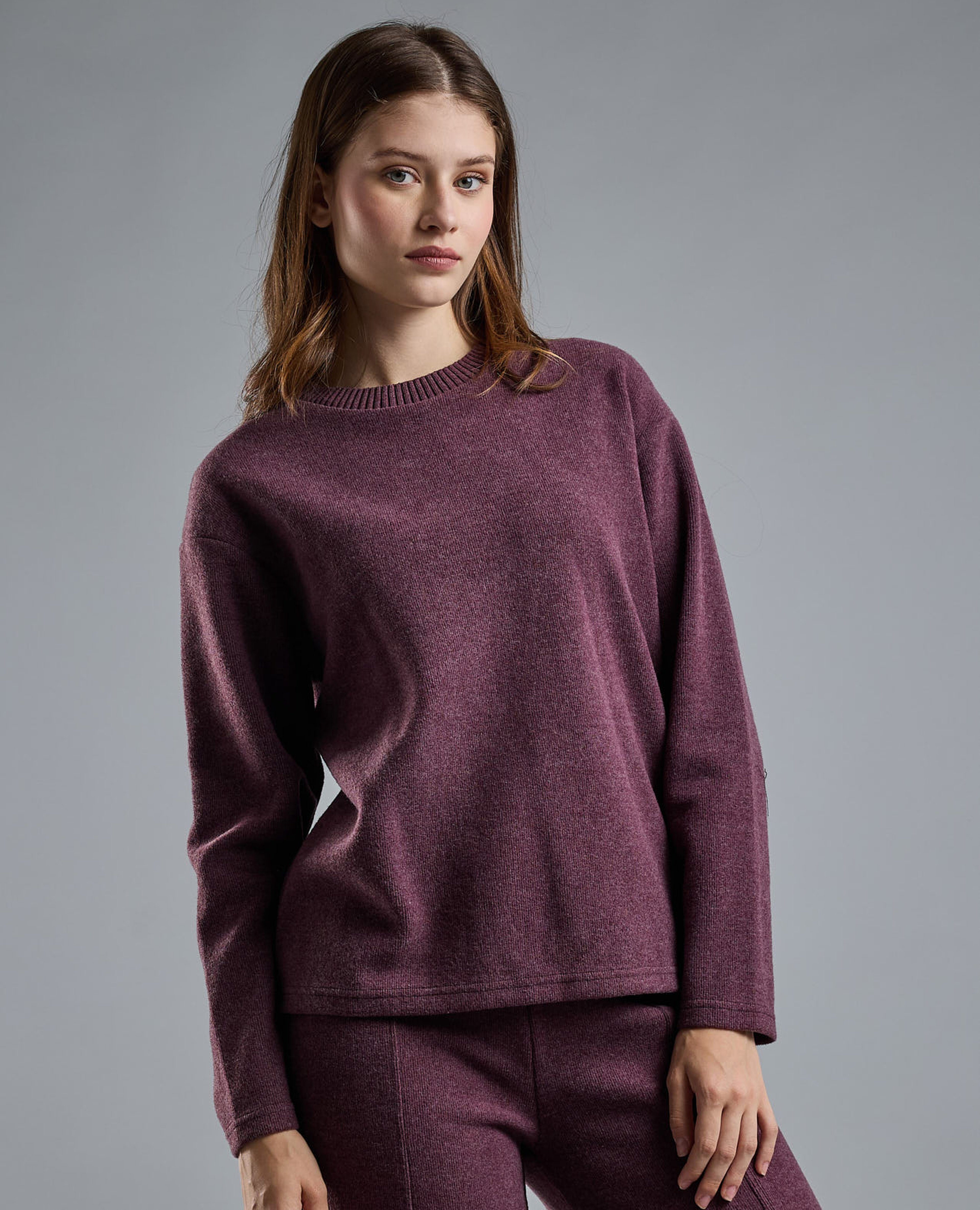 Textured Sweatshirt with Crew Neck and Long Sleeves