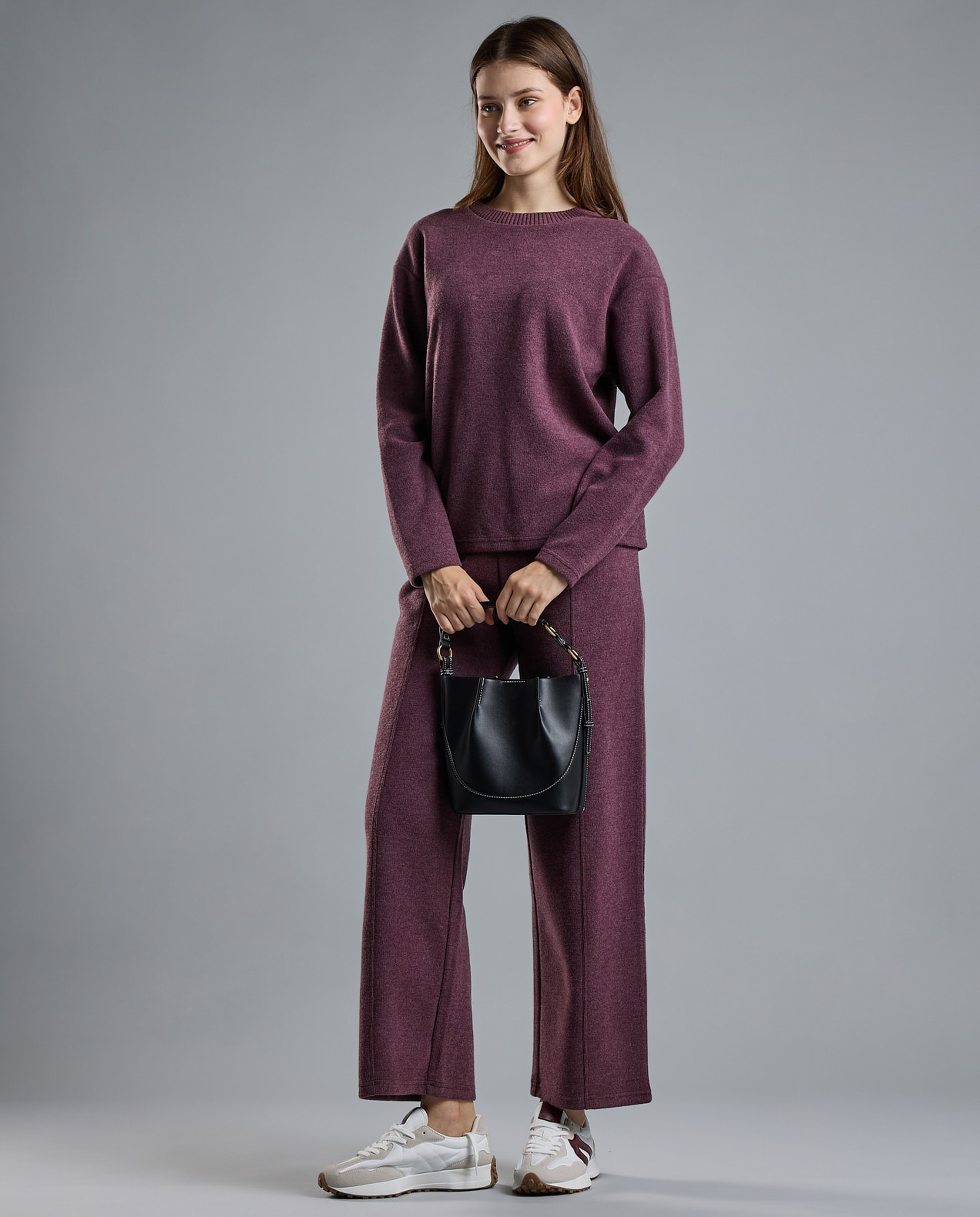 Textured Sweatshirt with Crew Neck and Long Sleeves