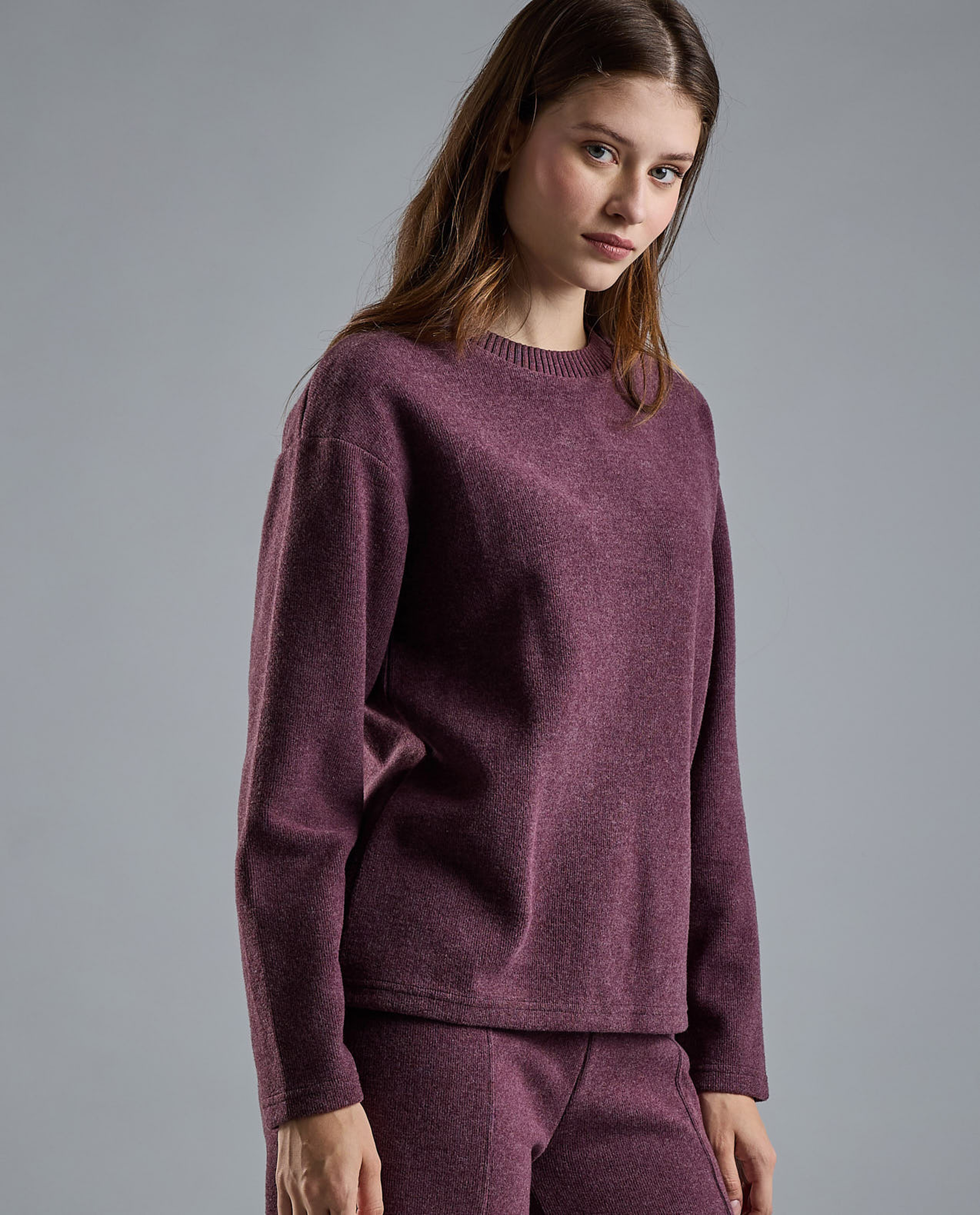 Textured Sweatshirt with Crew Neck and Long Sleeves