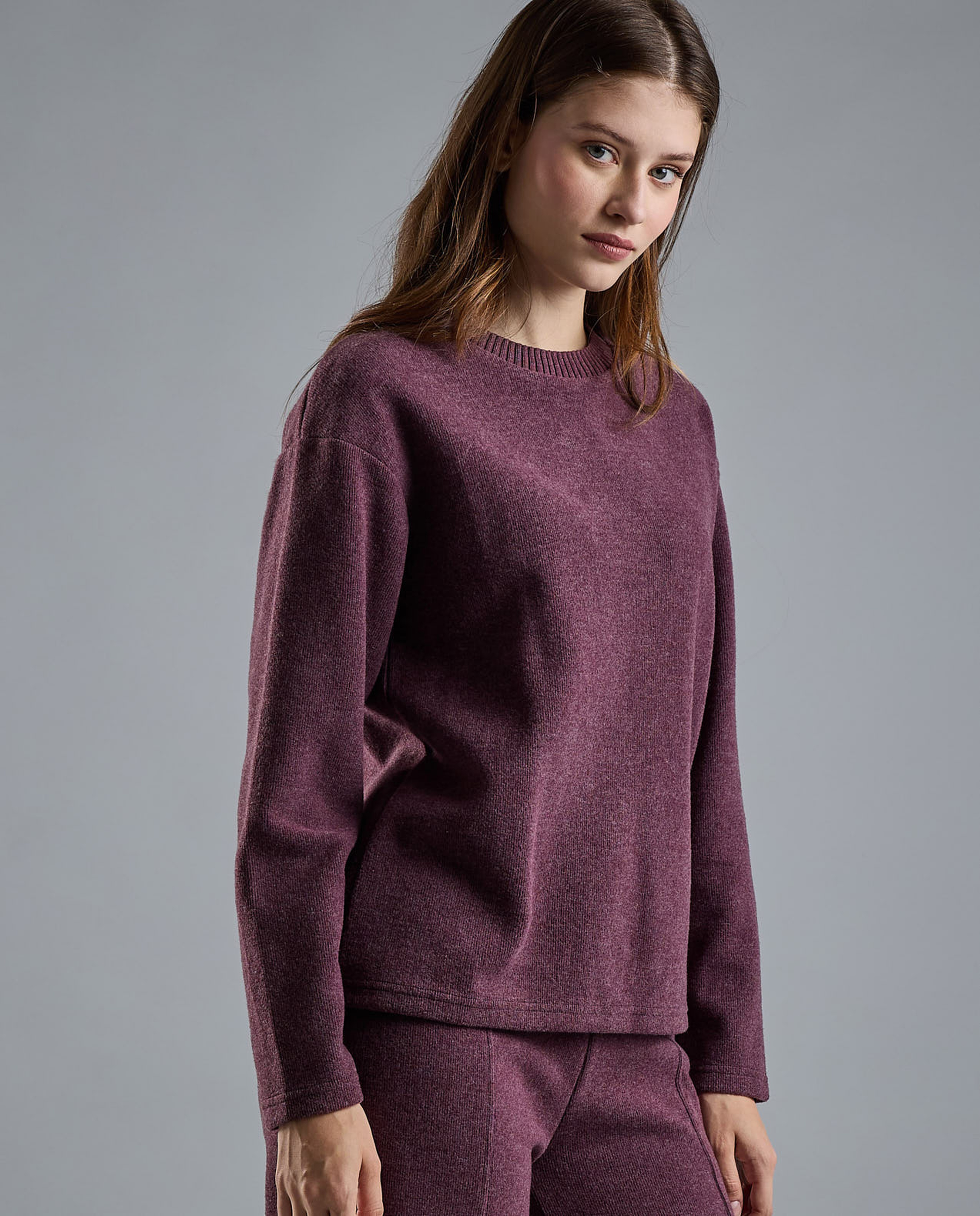 Textured Sweatshirt with Crew Neck and Long Sleeves
