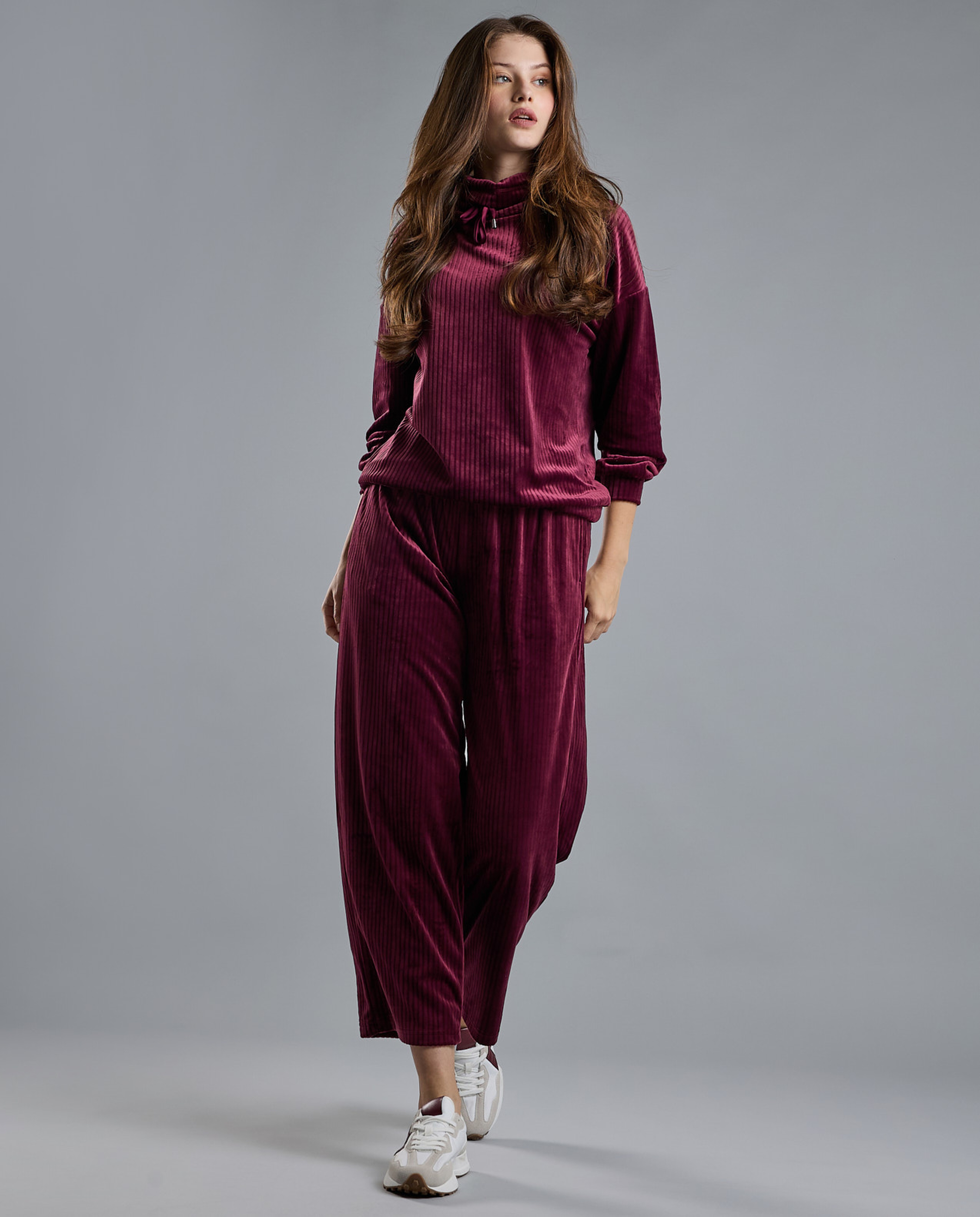 Ribbed Lounge Pants with Drawstring Waist