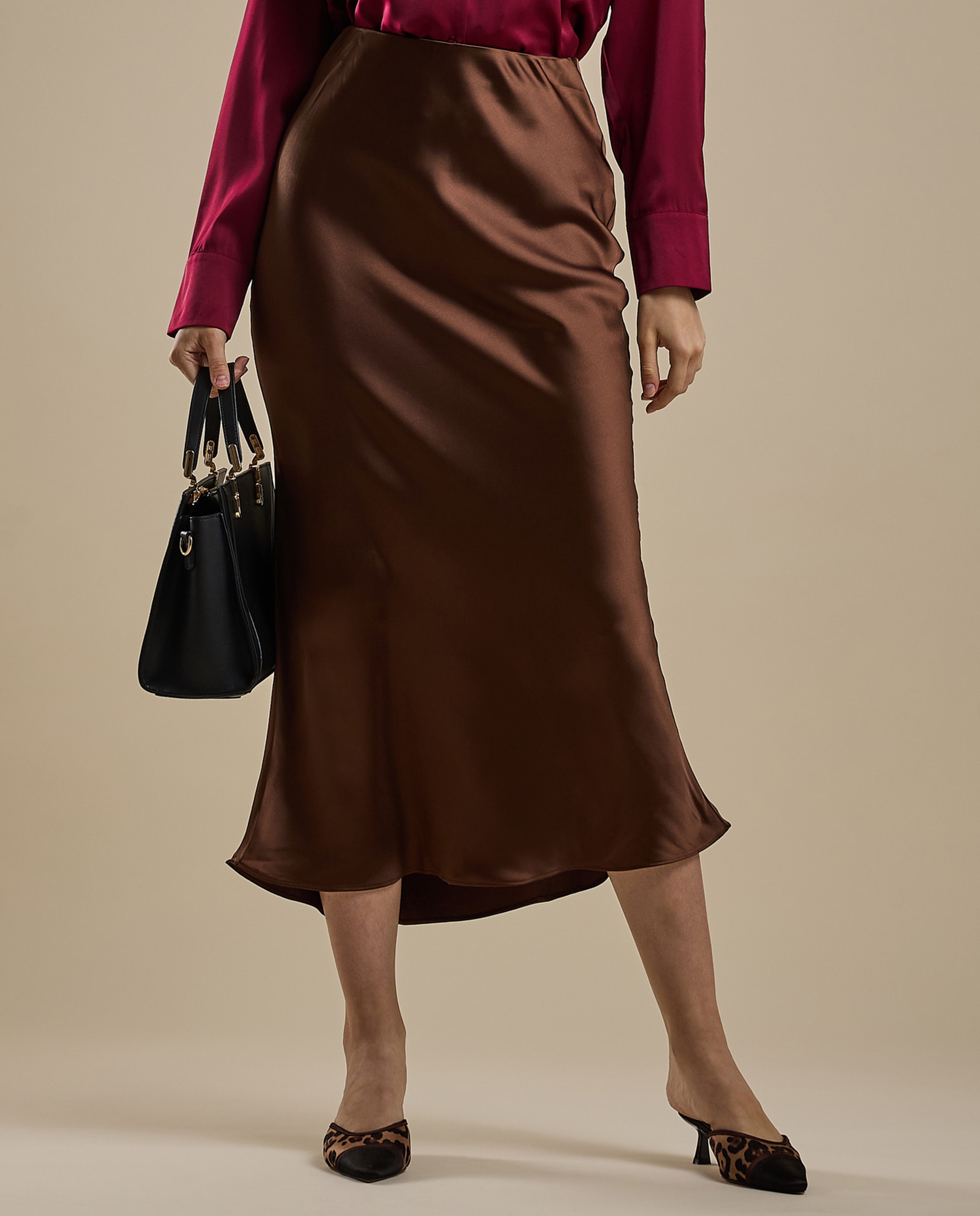 Solid Midi Skirt with Zipper Closure