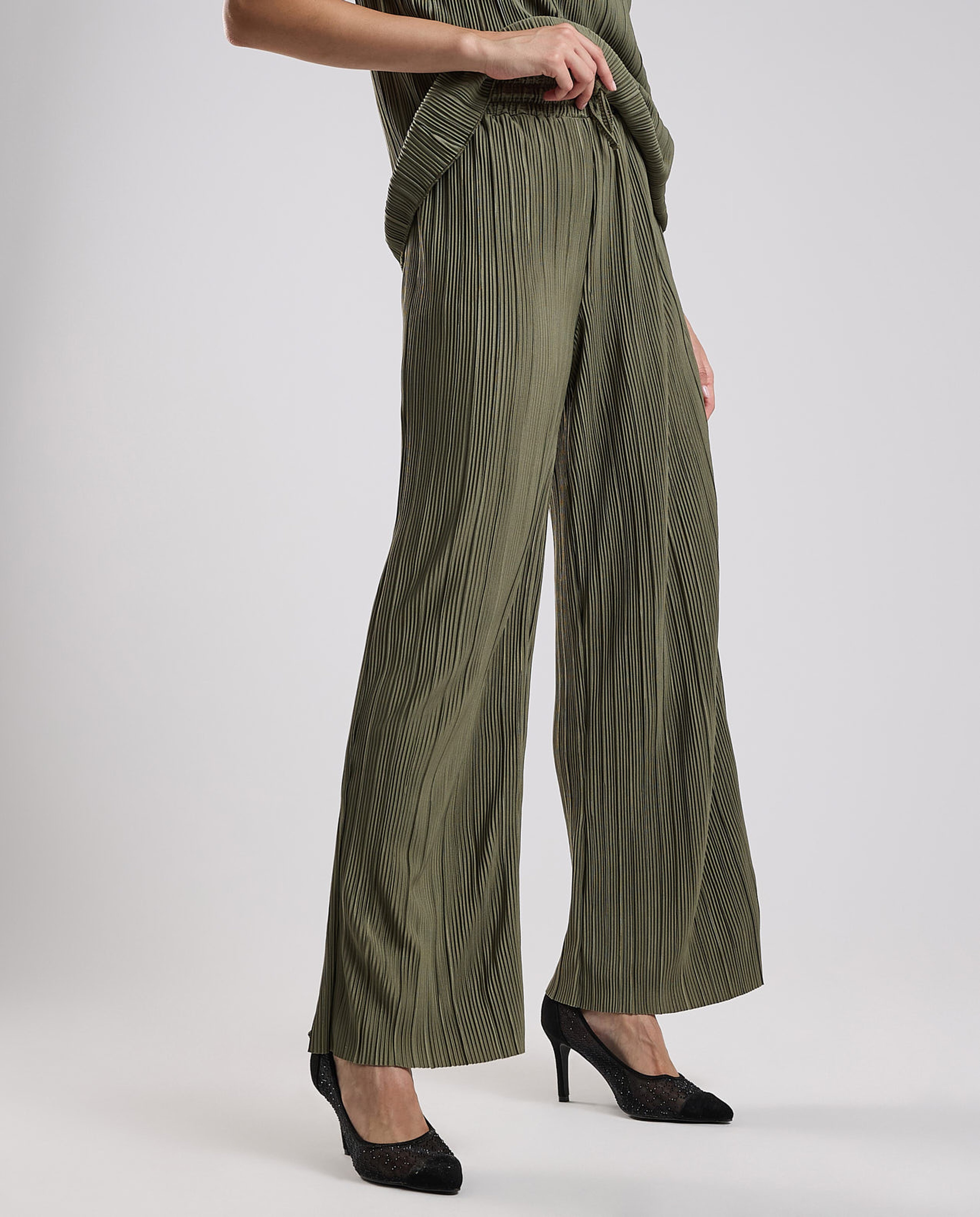 Pleated Trousers with Drawstring Waist