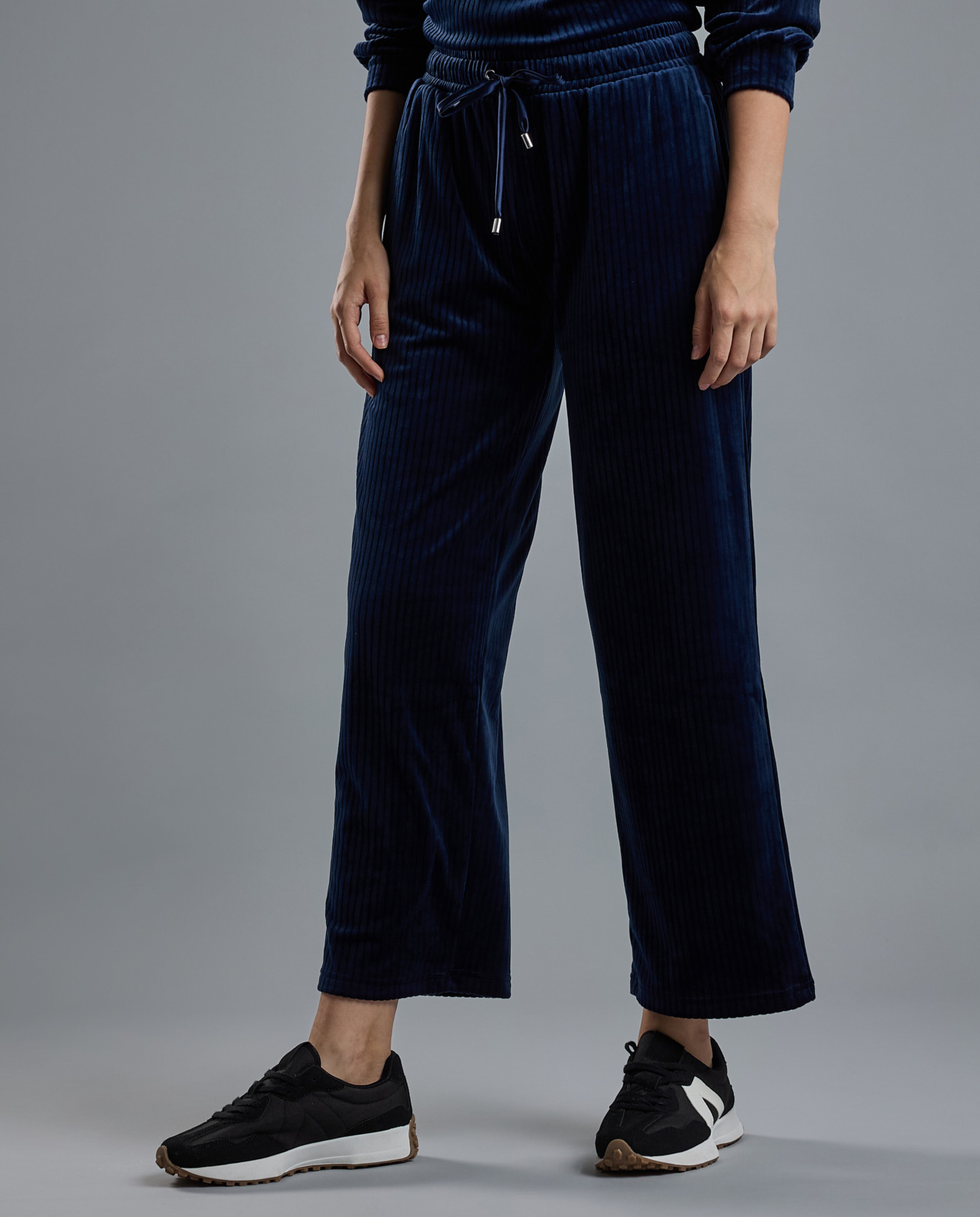 Ribbed Lounge Pants with Drawstring Waist