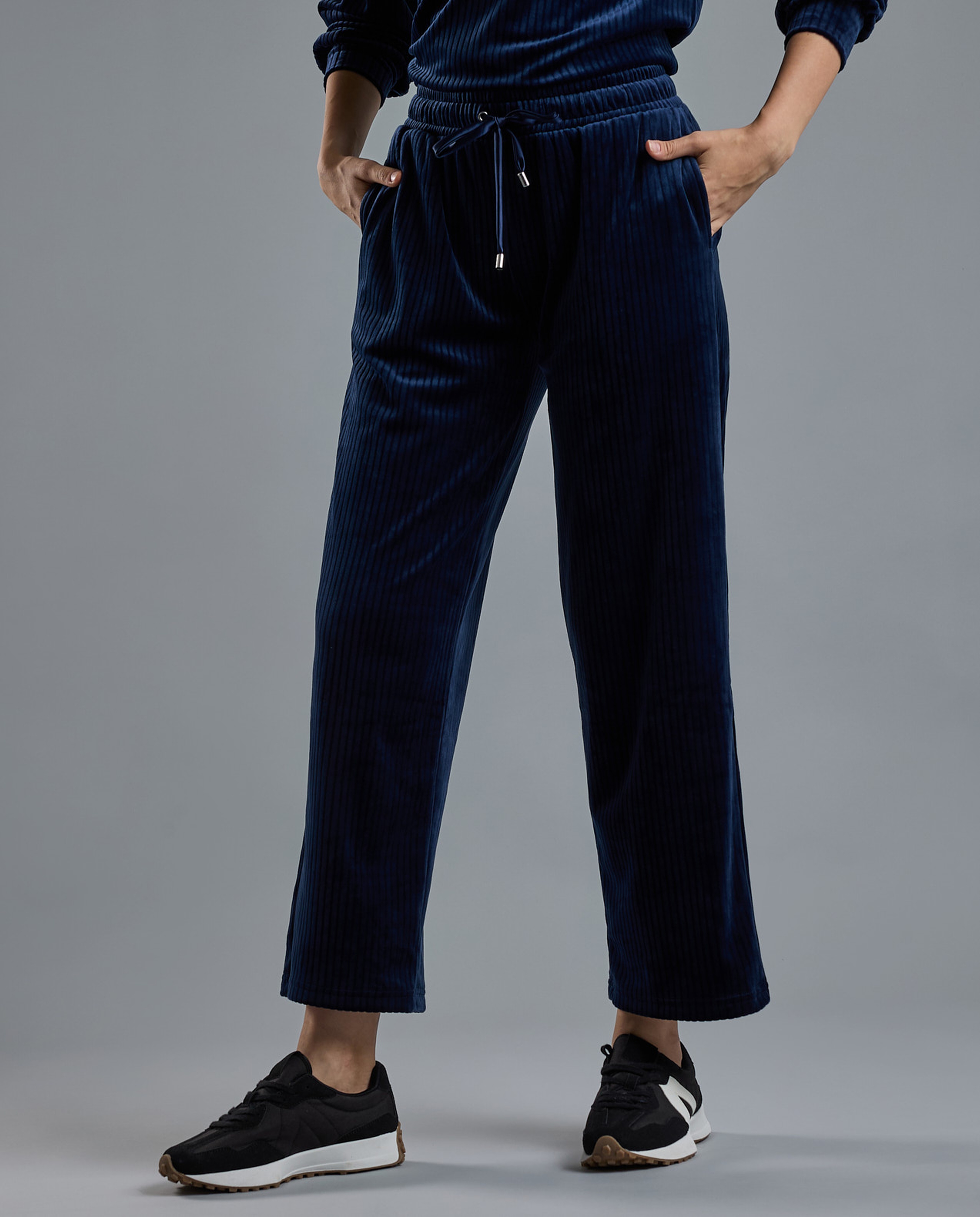 Ribbed Lounge Pants with Drawstring Waist