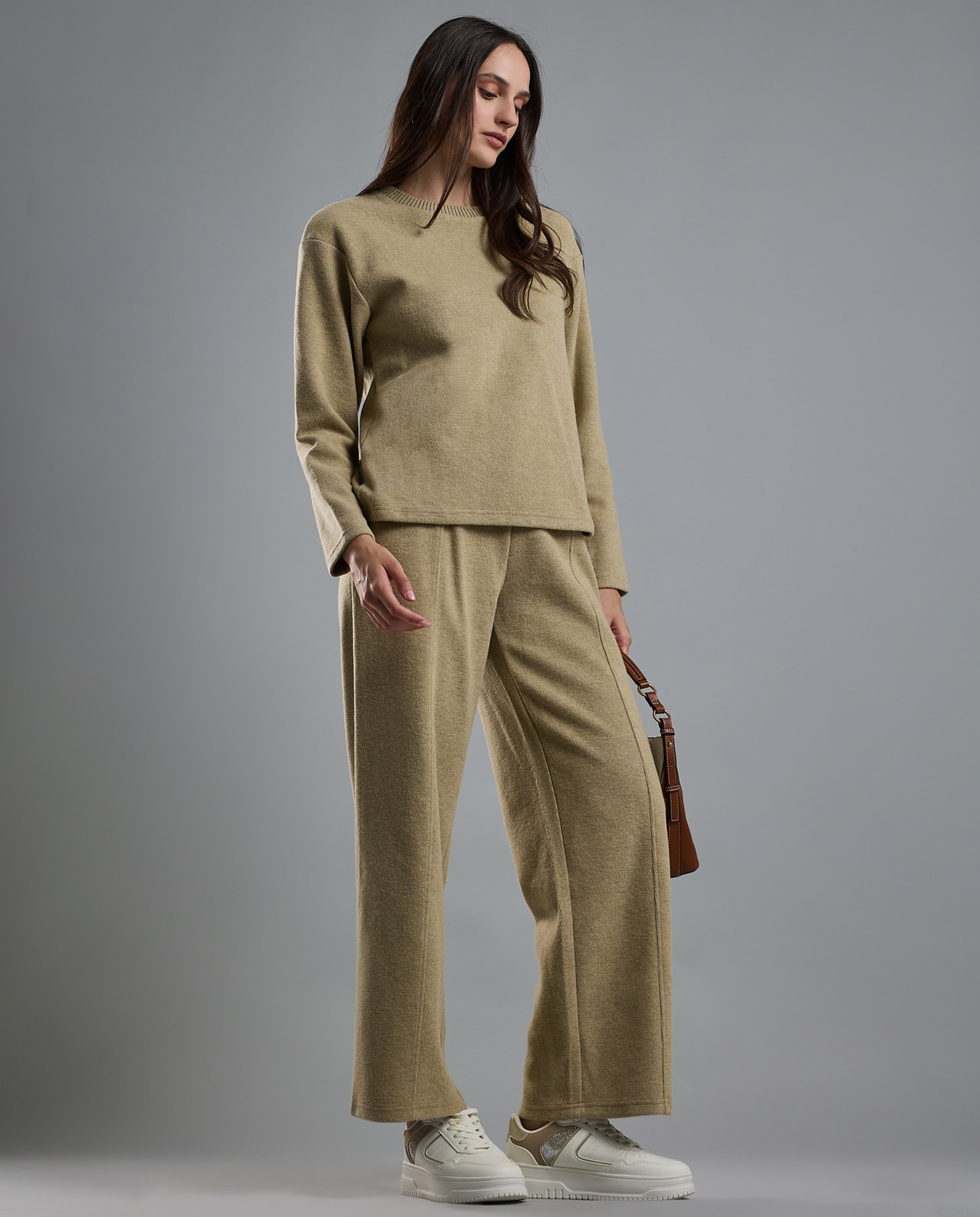 Textured Knit Pants with Elastic Waist