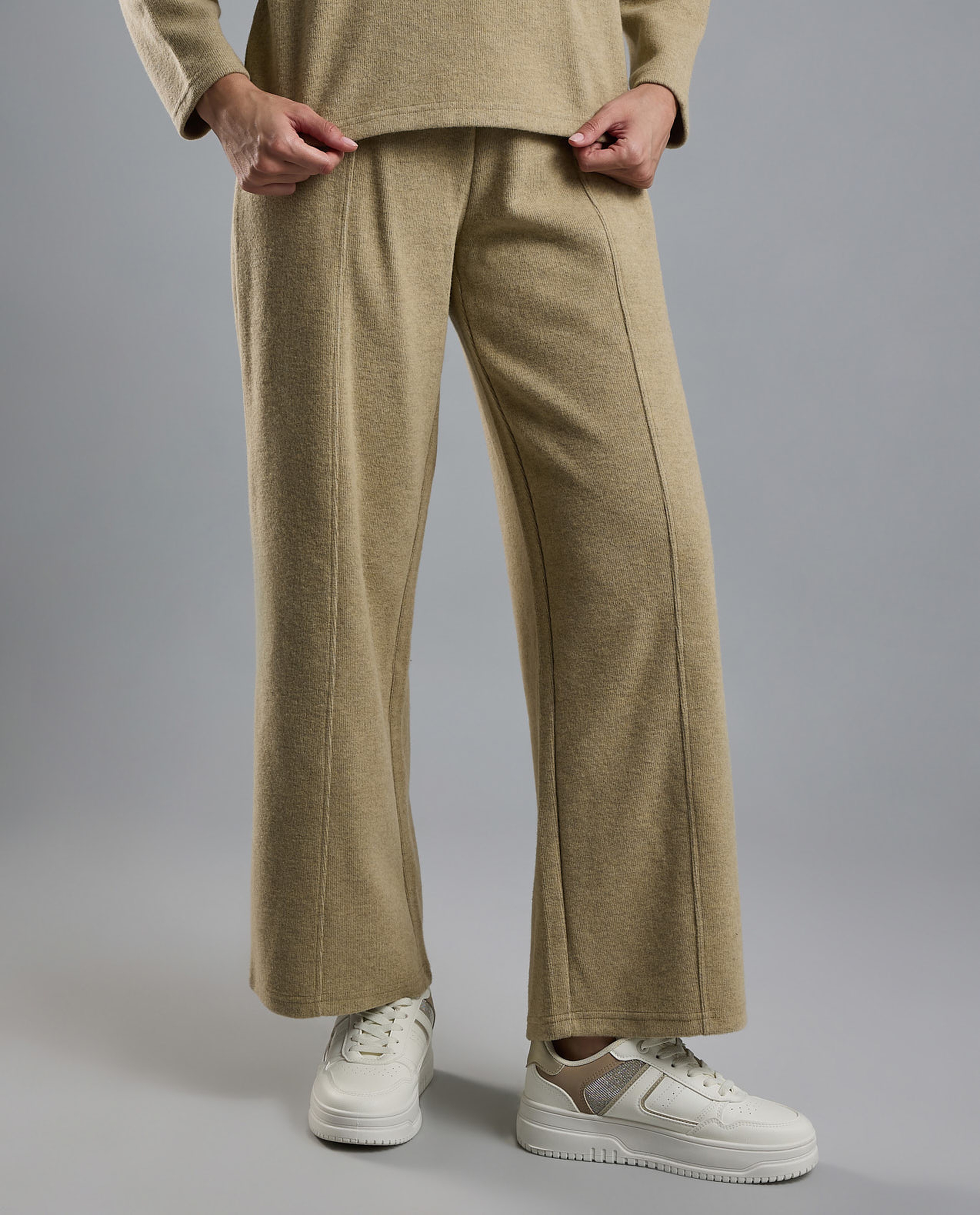 Textured Knit Pants with Elastic Waist