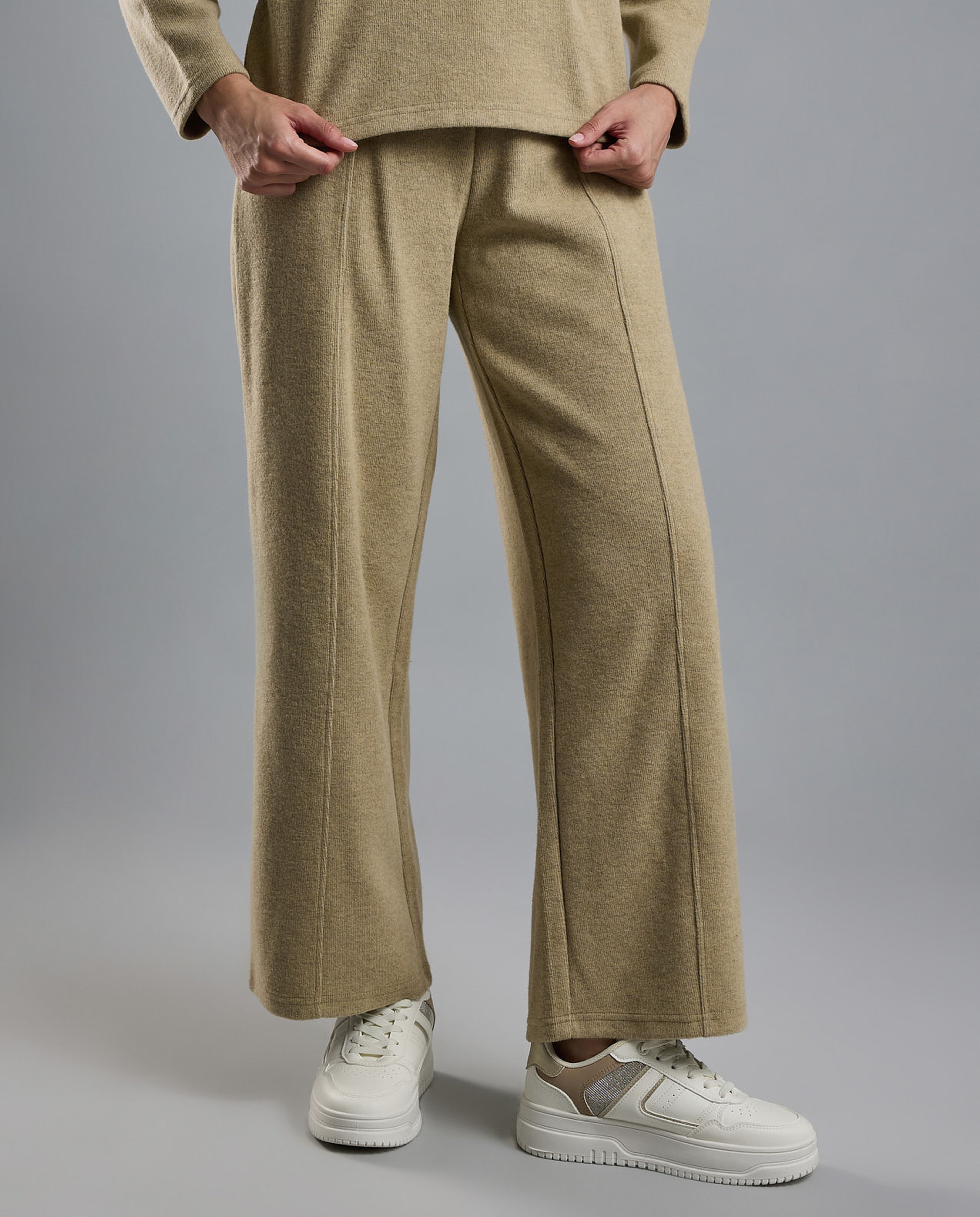 Textured Knit Pants with Elastic Waist