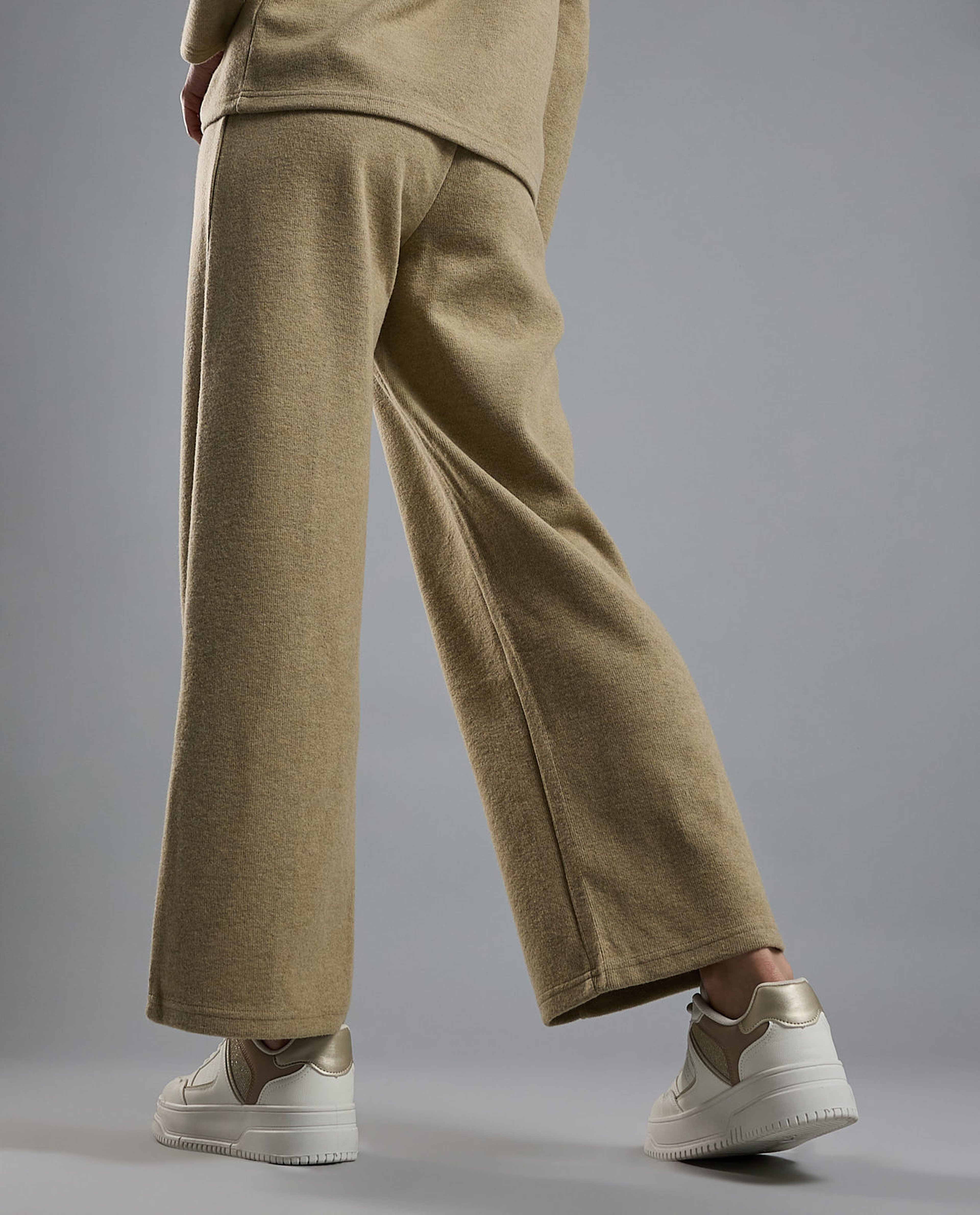 Textured Knit Pants with Elastic Waist