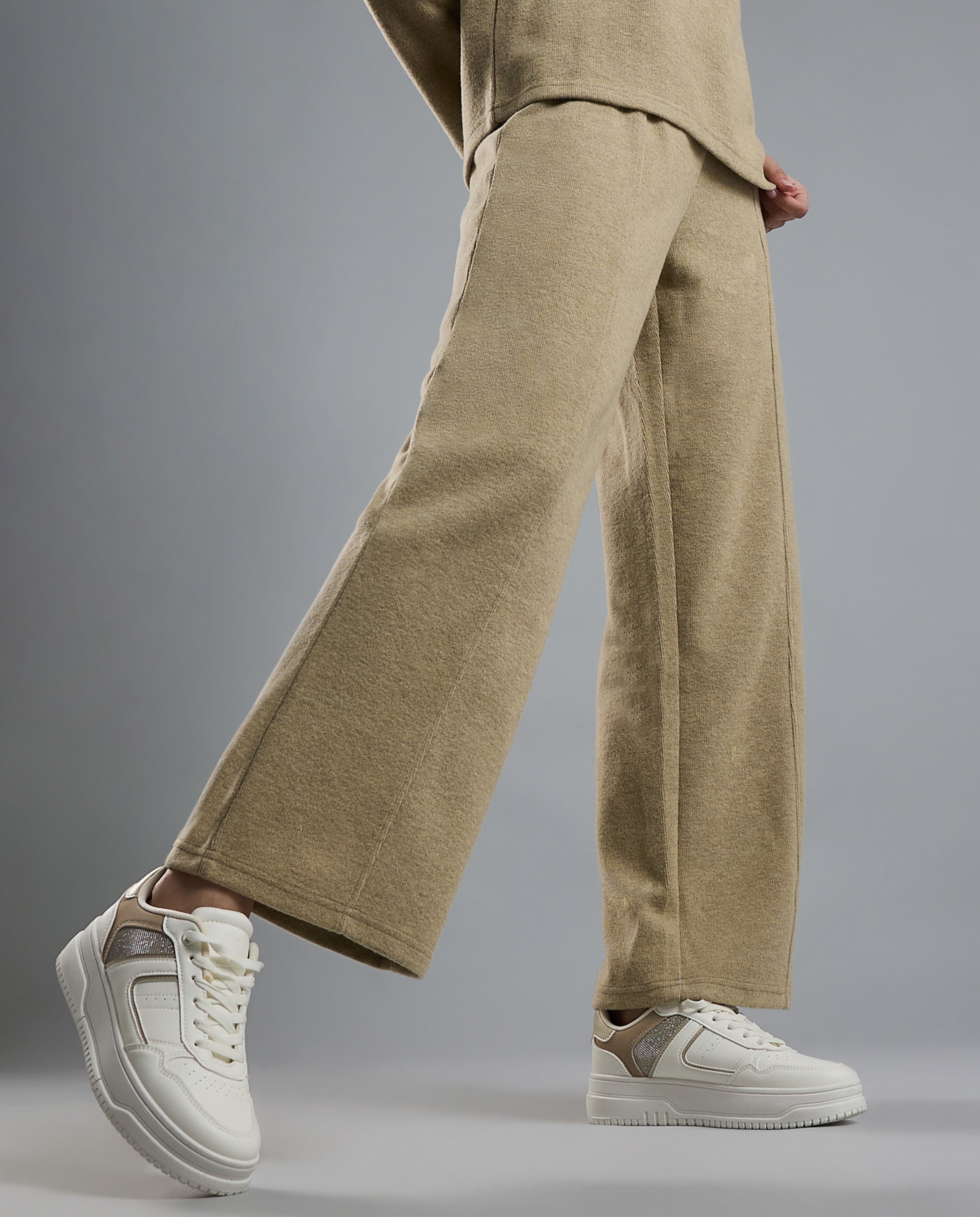 Textured Knit Pants with Elastic Waist