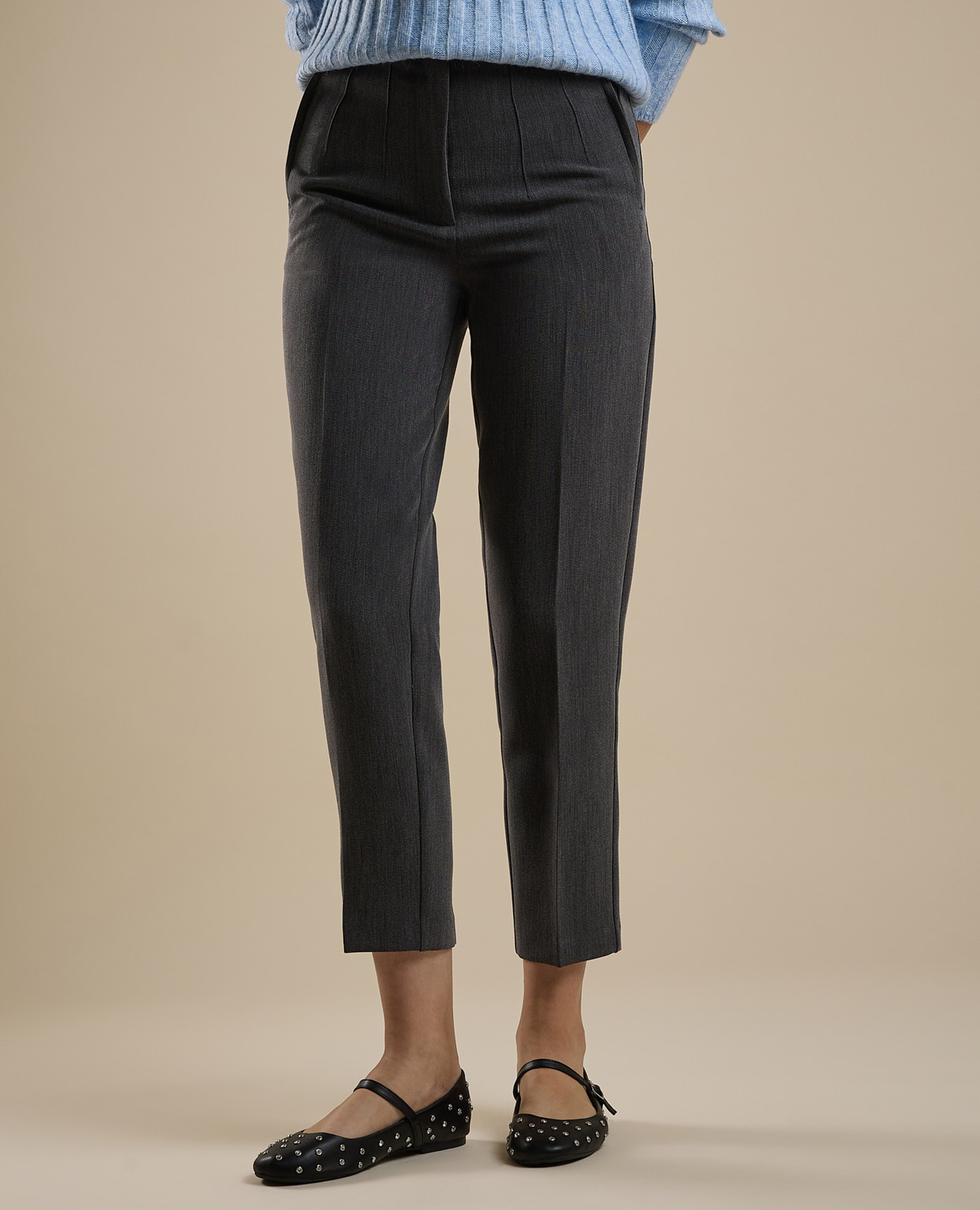 Solid Slim Fit Trousers with Button Closure
