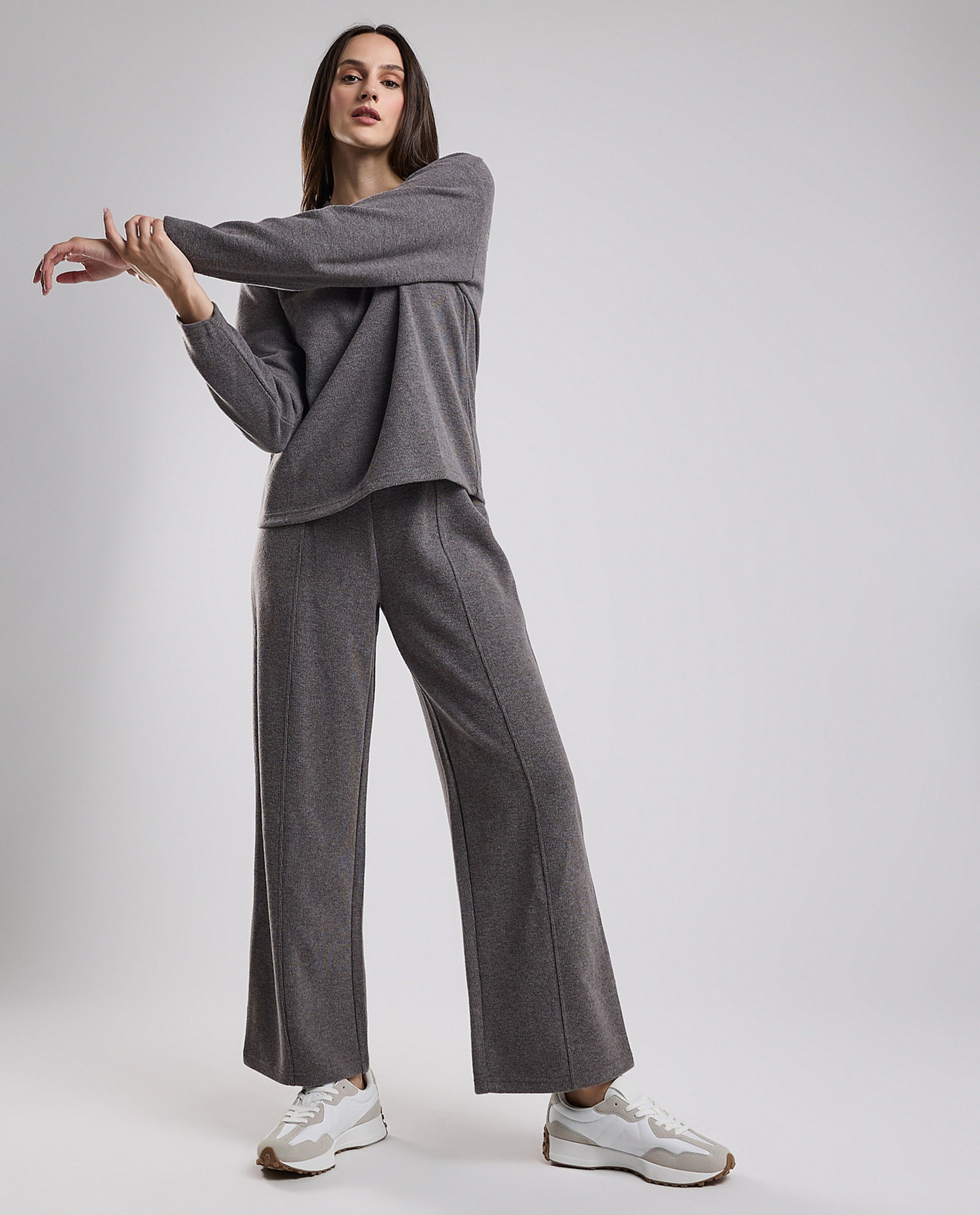 Textured Knit Pants with Elastic Waist