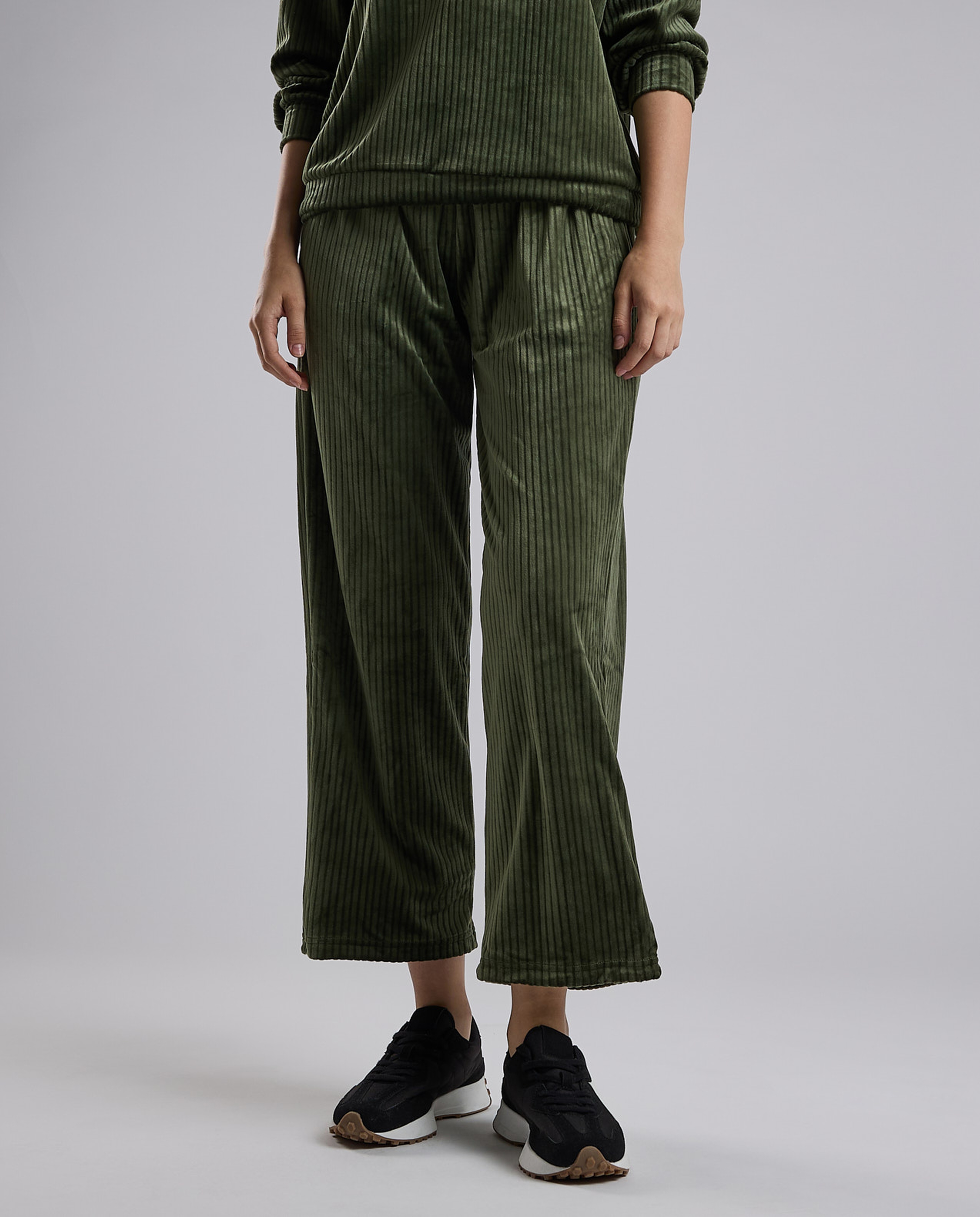 Ribbed Lounge Pants with Drawstring Waist