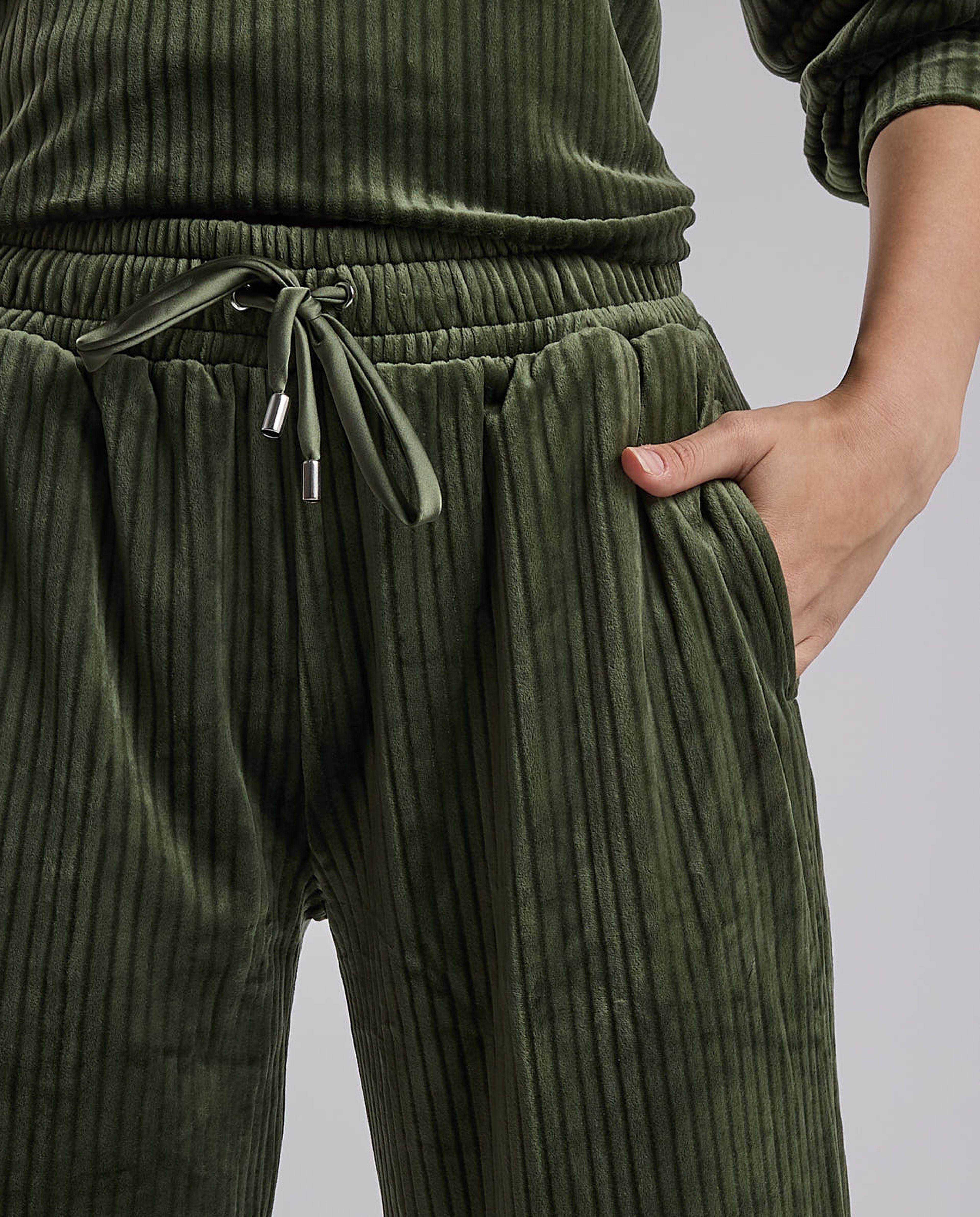 Ribbed Lounge Pants with Drawstring Waist