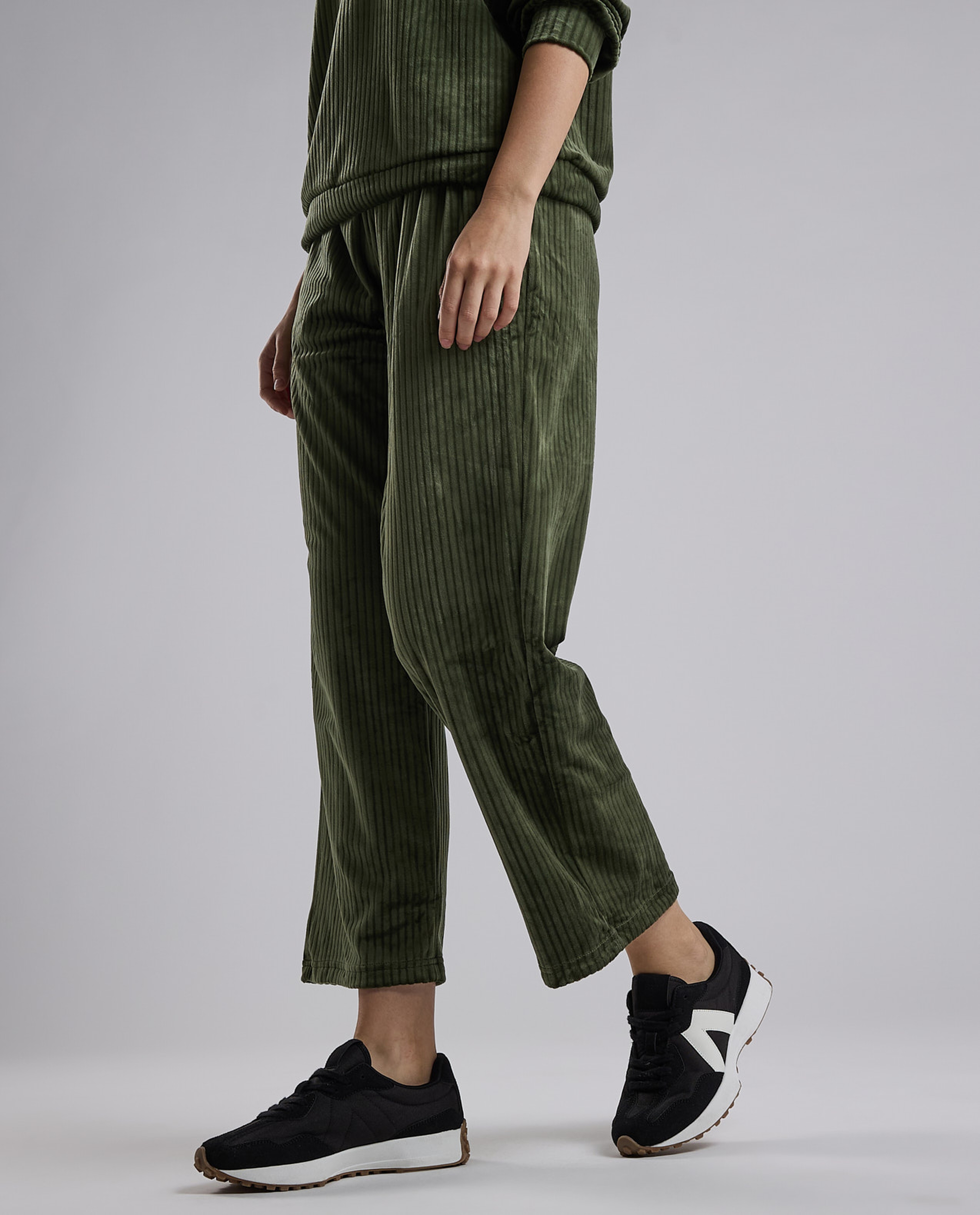 Ribbed Lounge Pants with Drawstring Waist