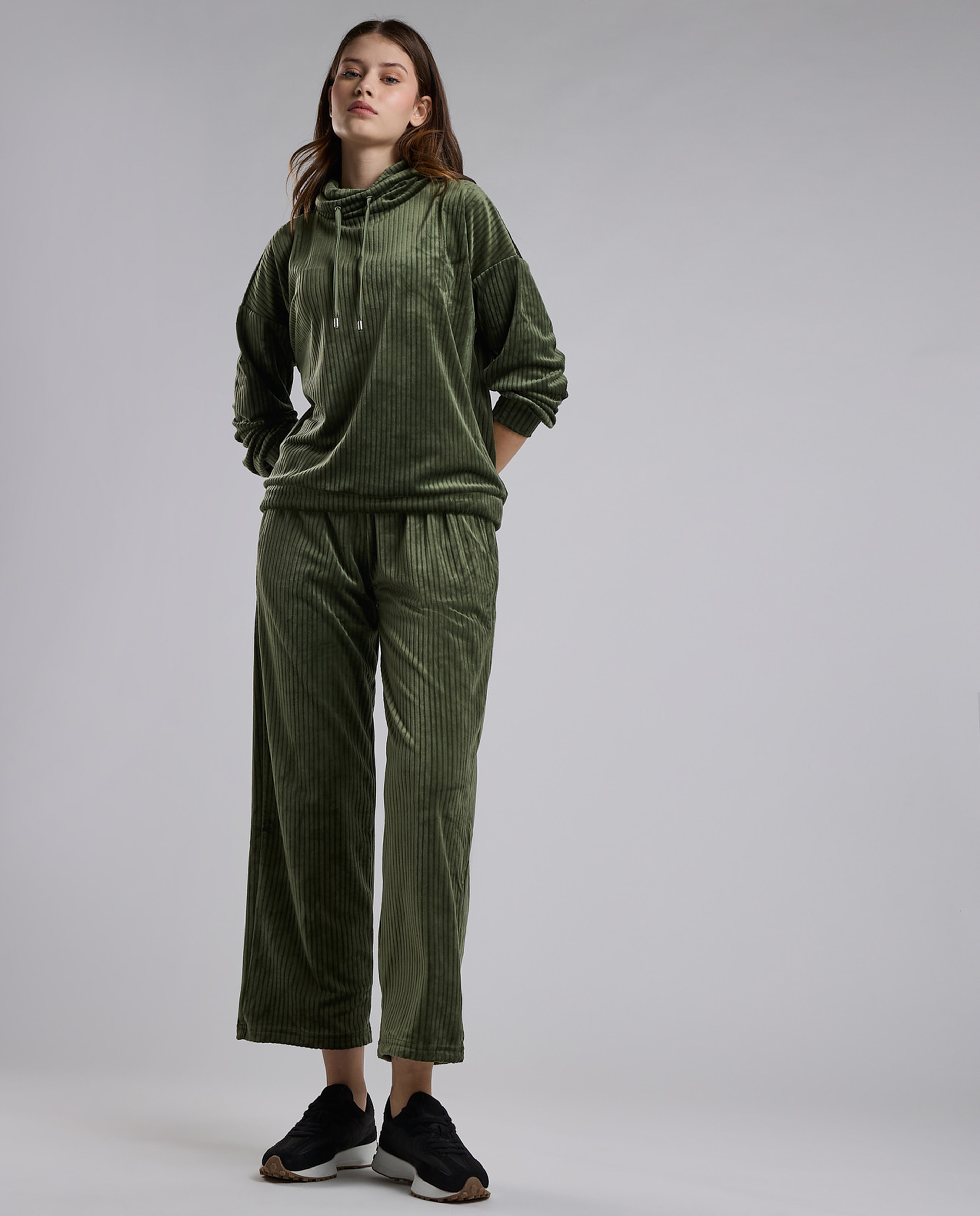 Ribbed Lounge Pants with Drawstring Waist