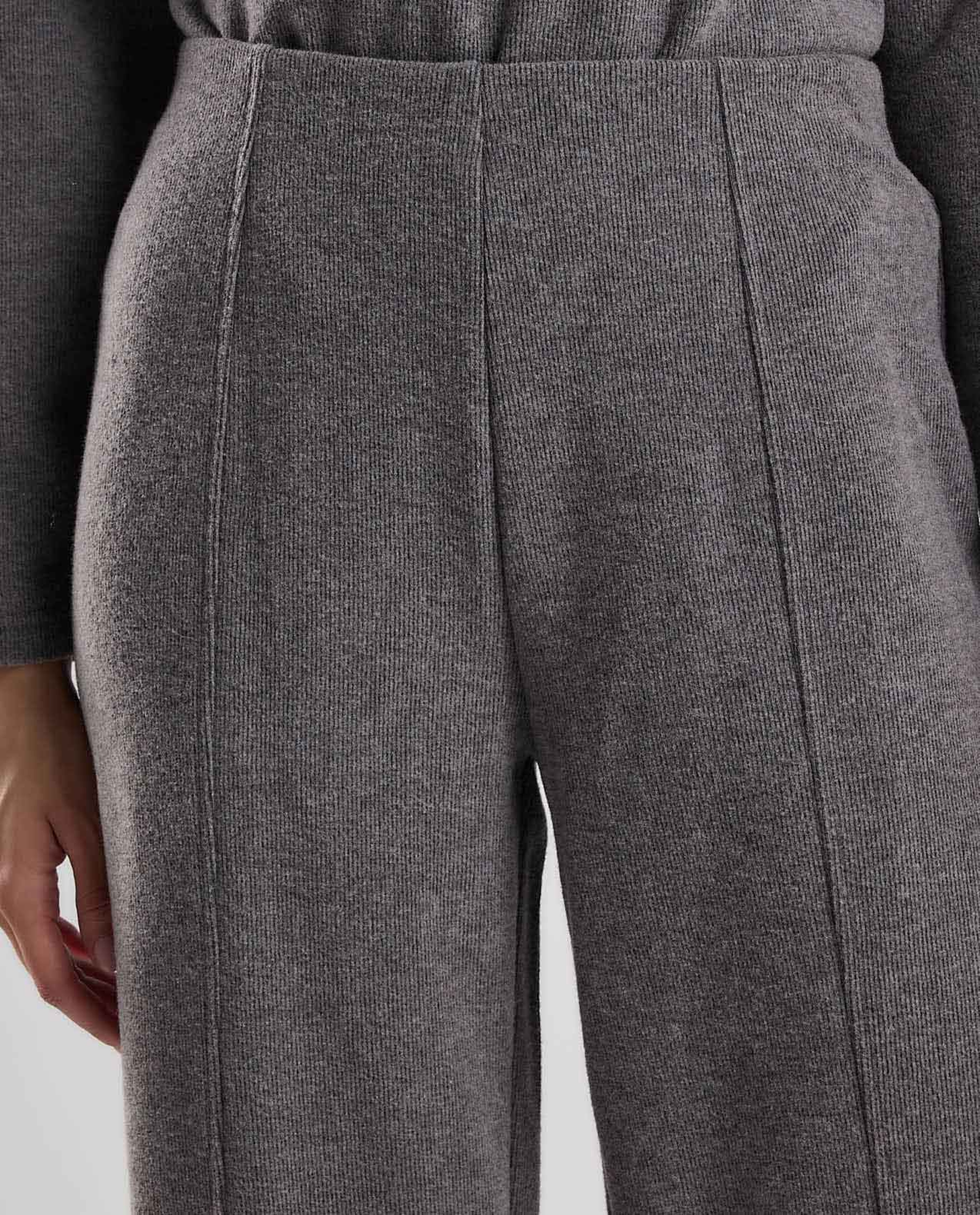 Textured Knit Pants with Elastic Waist