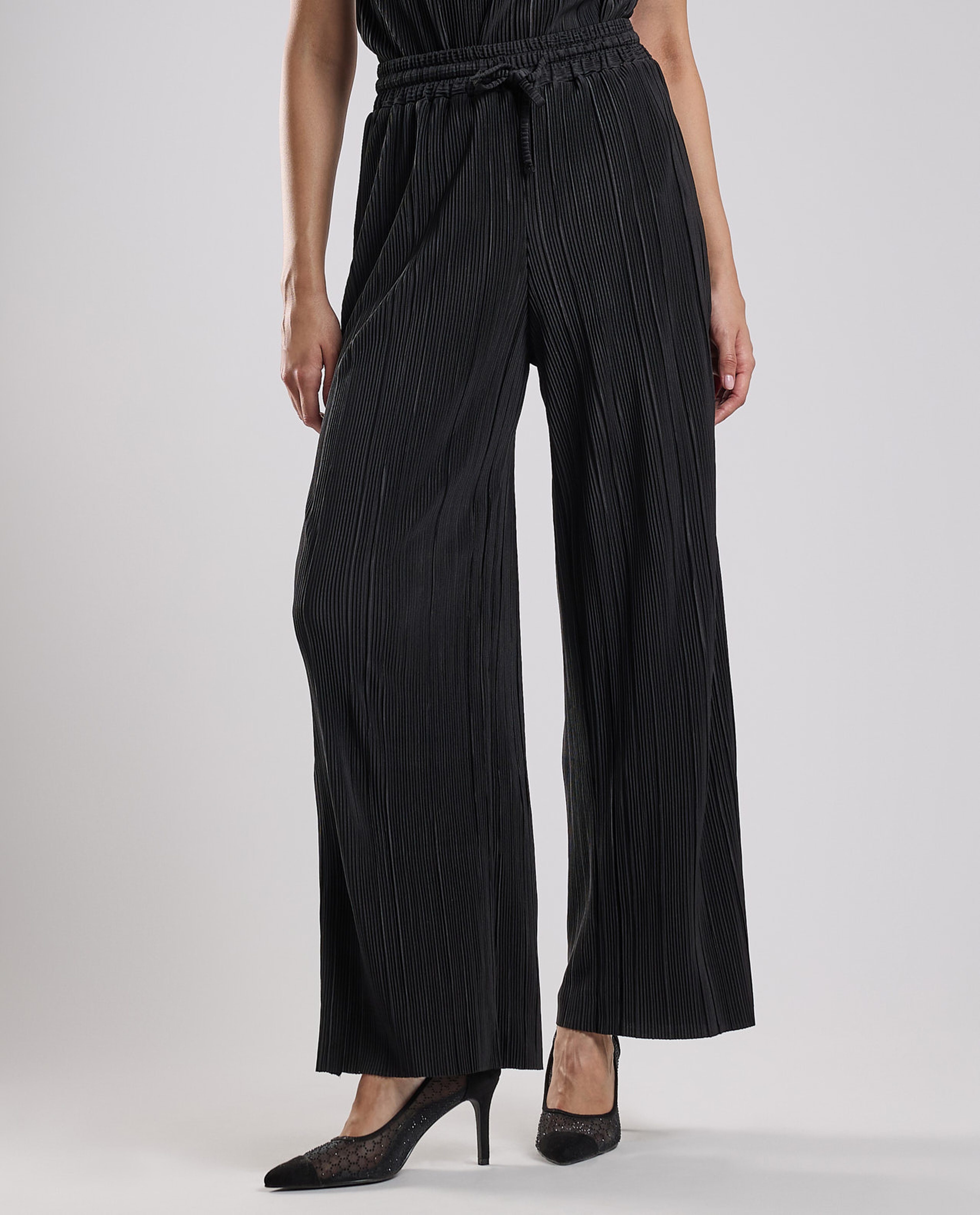 Pleated Trousers with Drawstring Waist