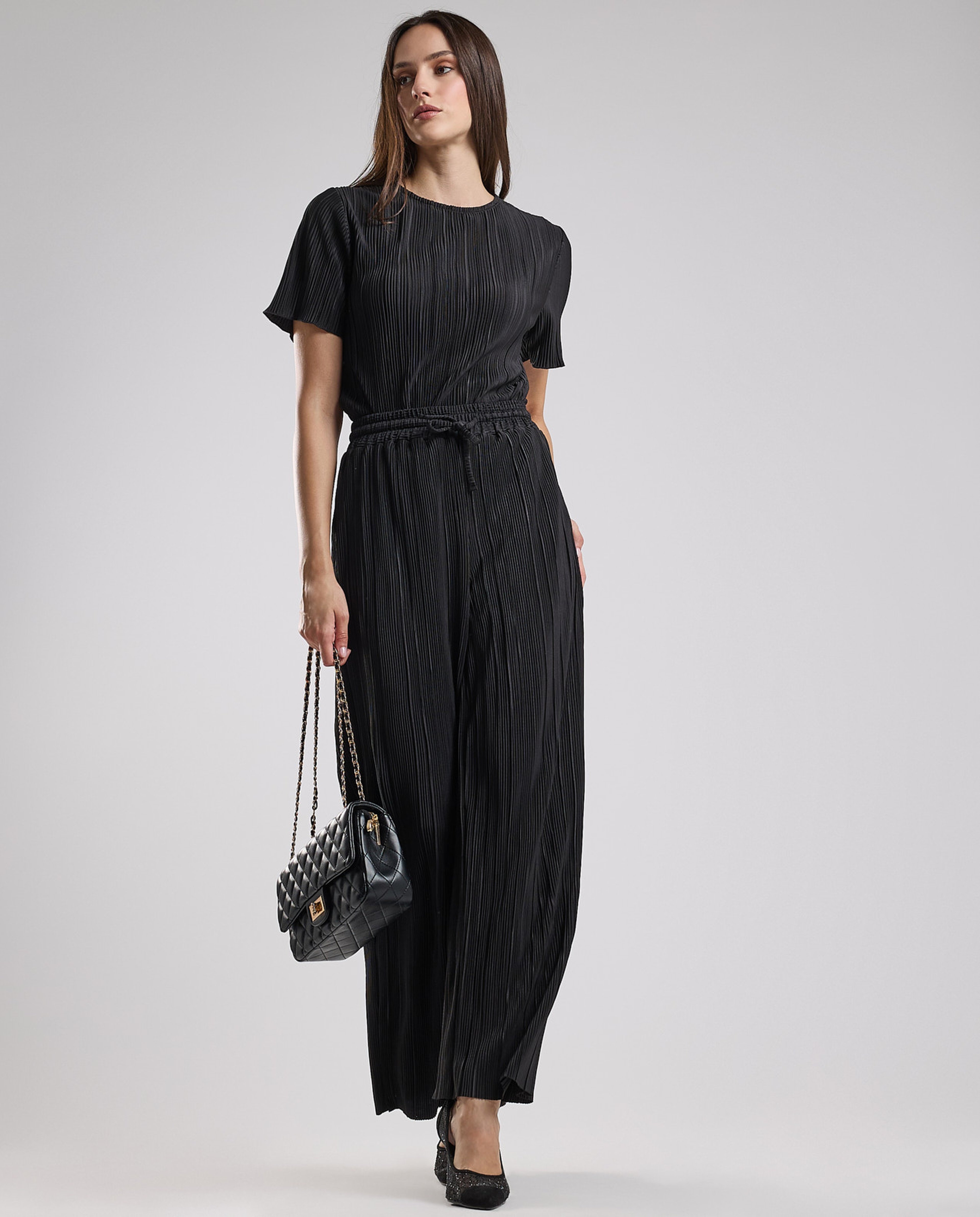 Pleated Trousers with Drawstring Waist