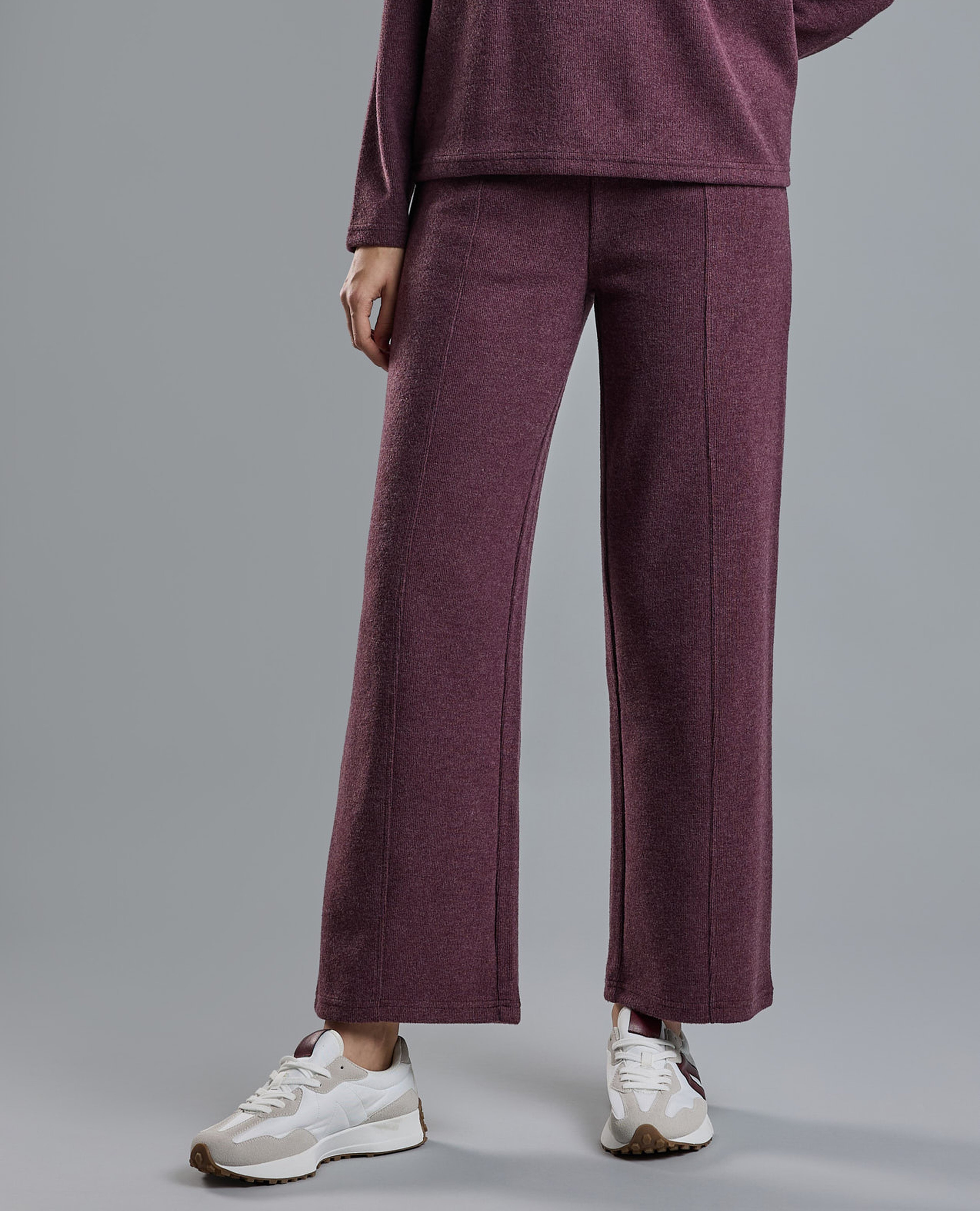Textured Knit Pants with Elastic Waist