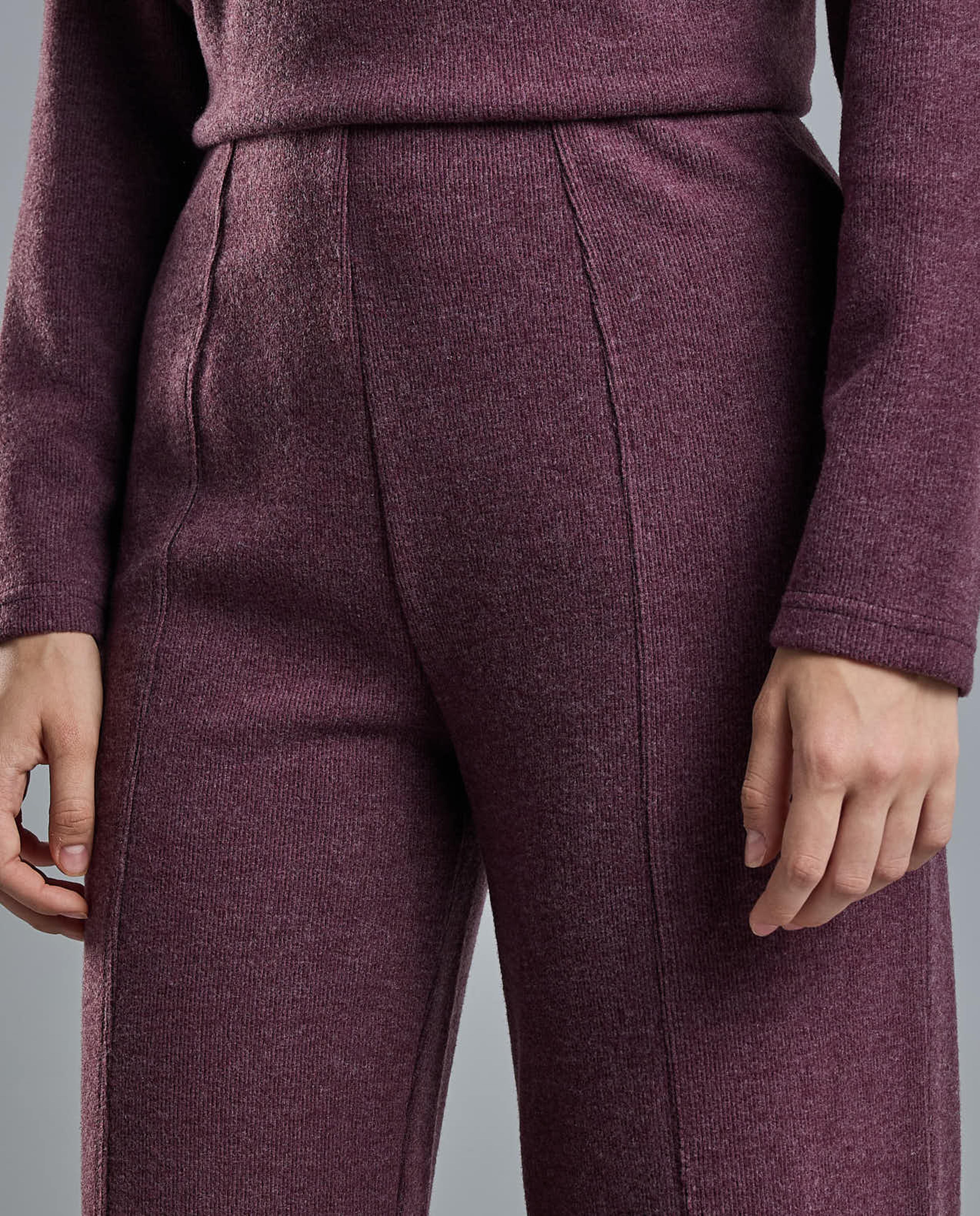 Textured Knit Pants with Elastic Waist