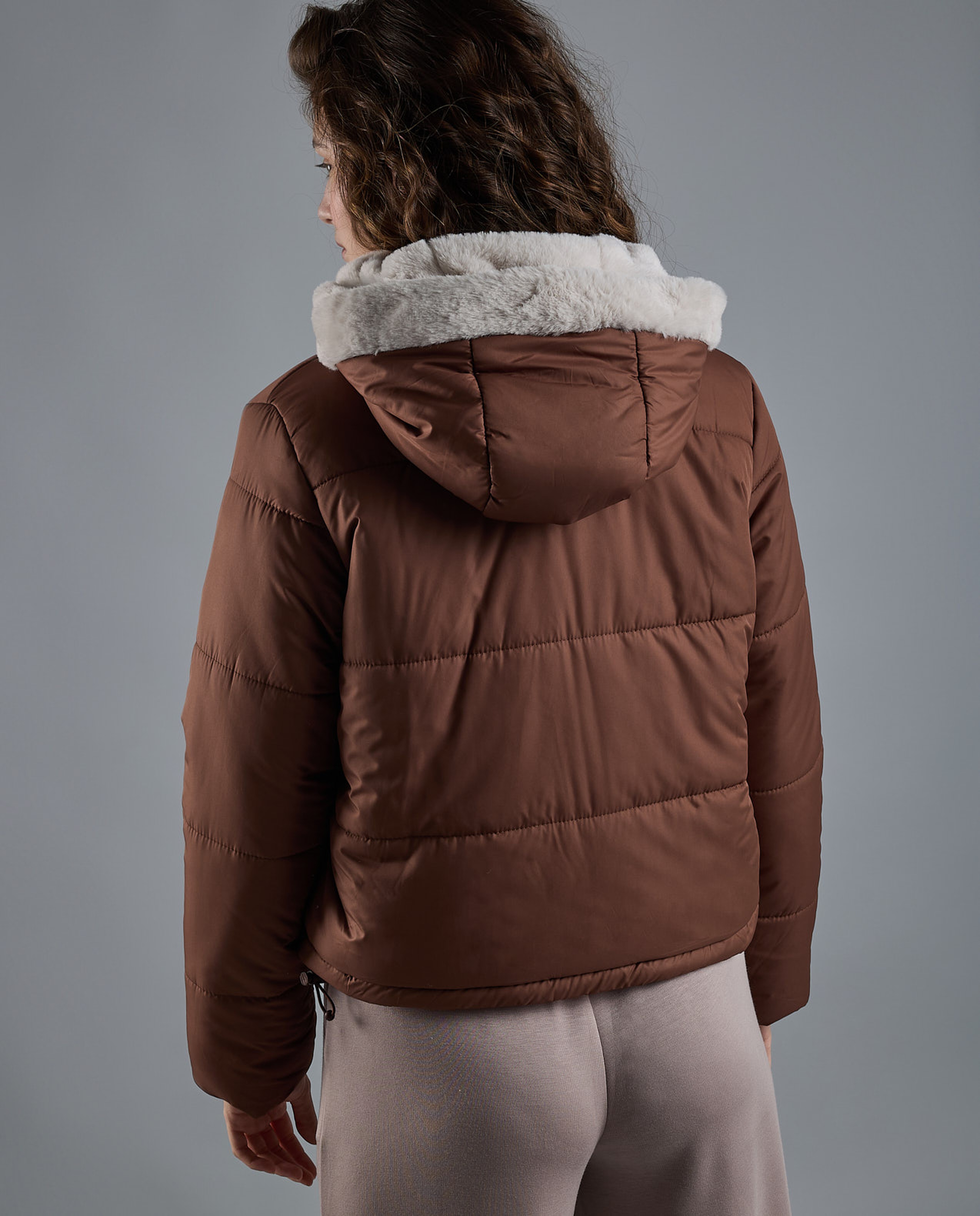 Quilted Hooded Puffer Jacket with Zipper Closure