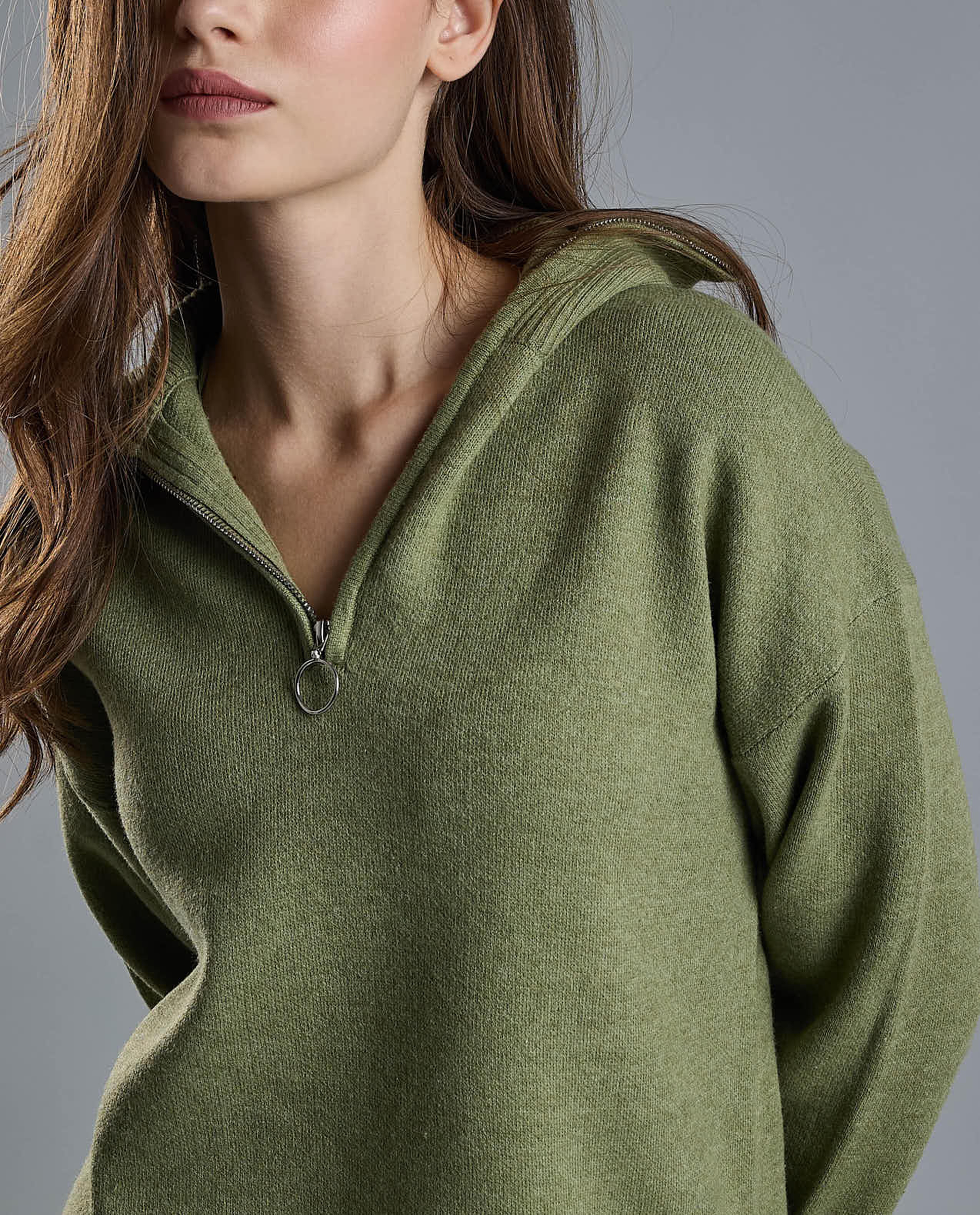 Textured Sweatshirt with High Neck and Long Sleeves