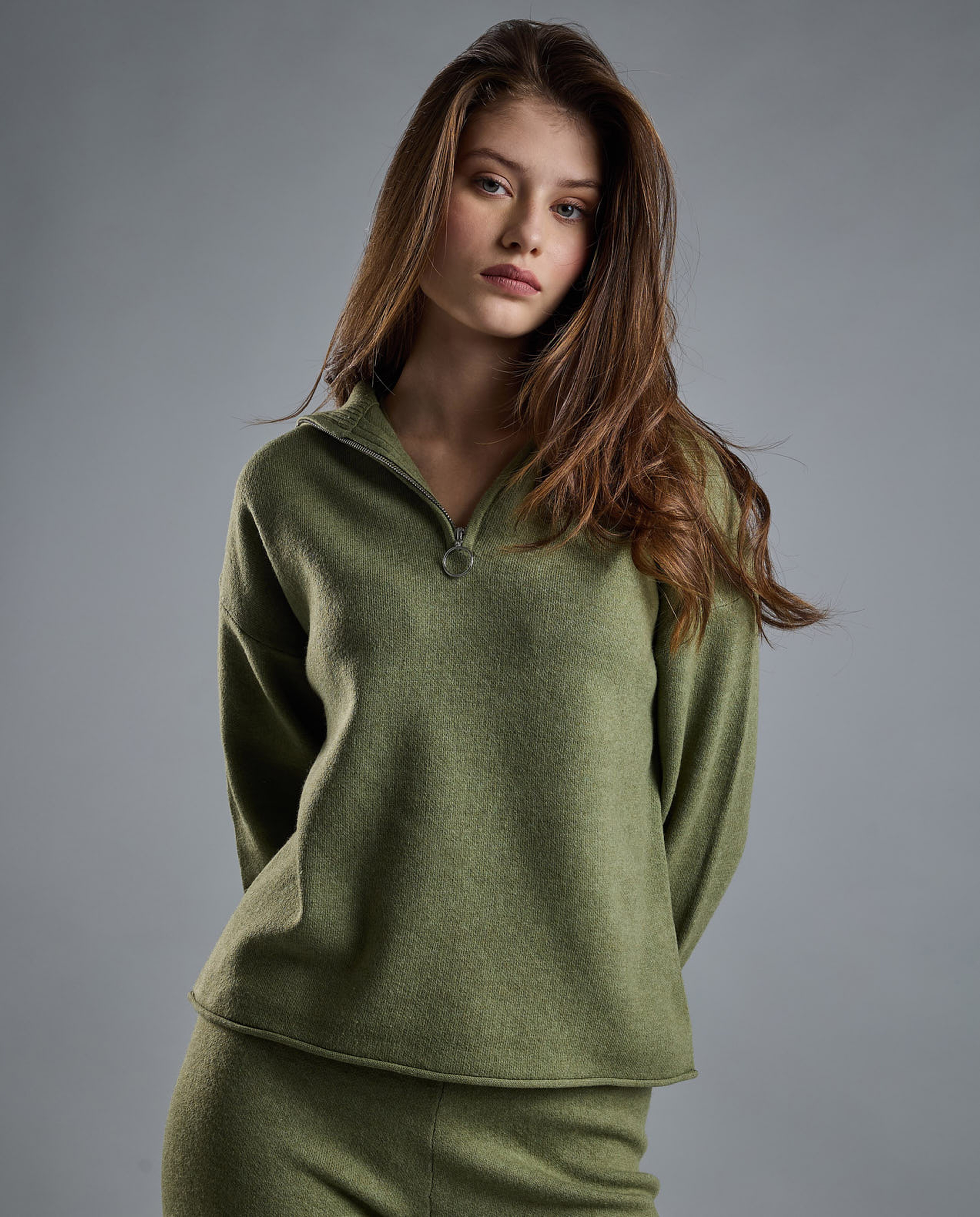 Textured Sweatshirt with High Neck and Long Sleeves