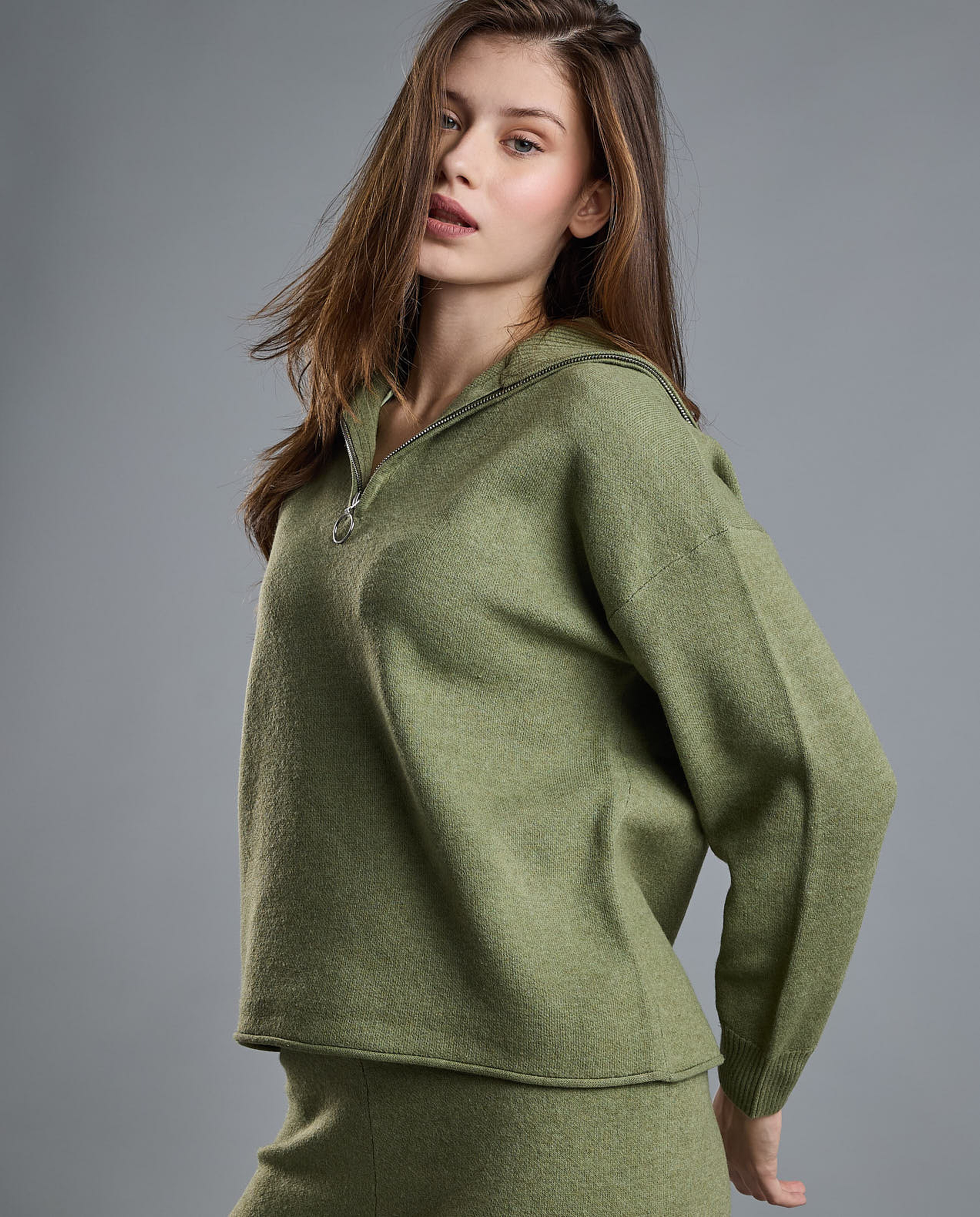 Textured Sweatshirt with High Neck and Long Sleeves