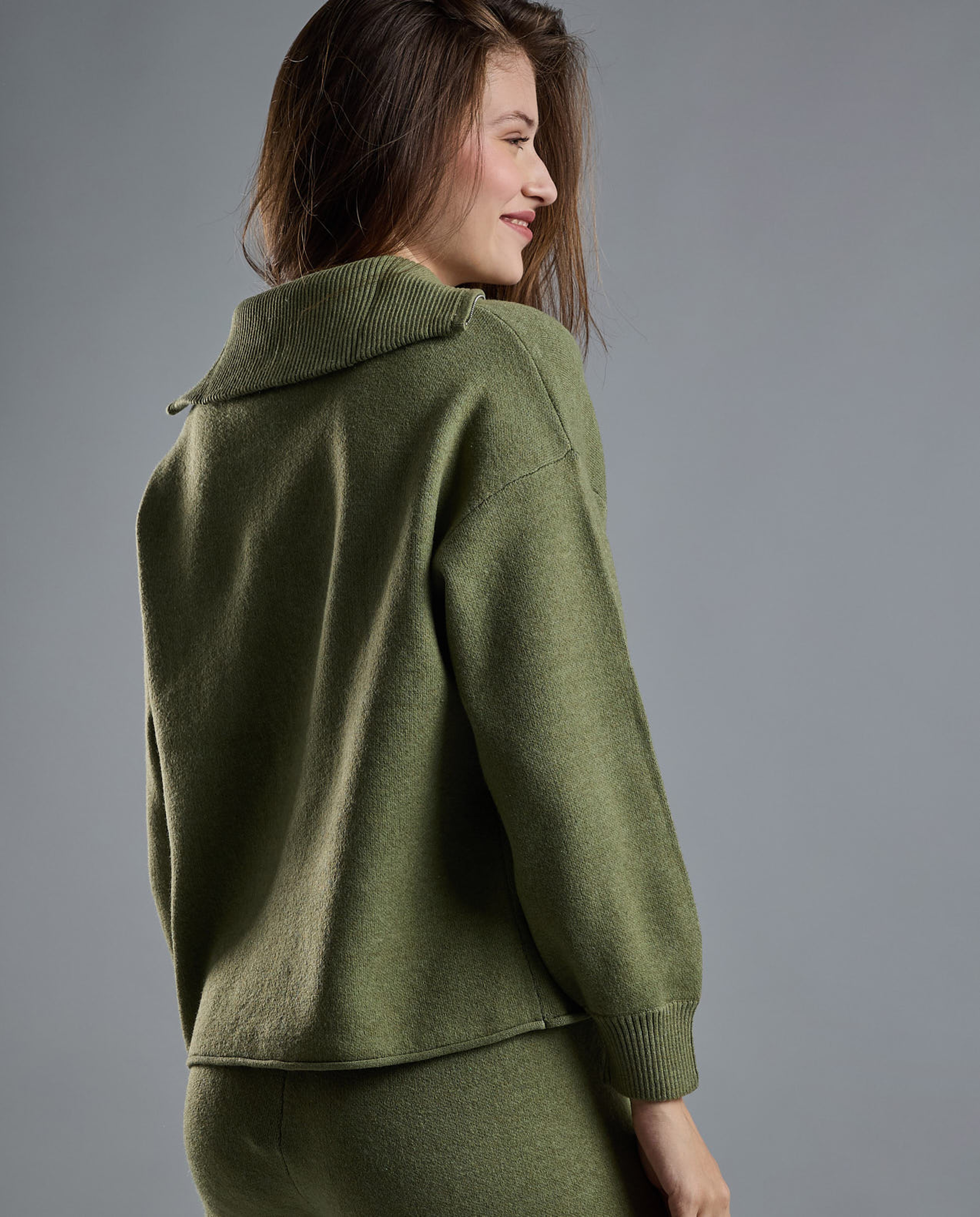 Textured Sweatshirt with High Neck and Long Sleeves