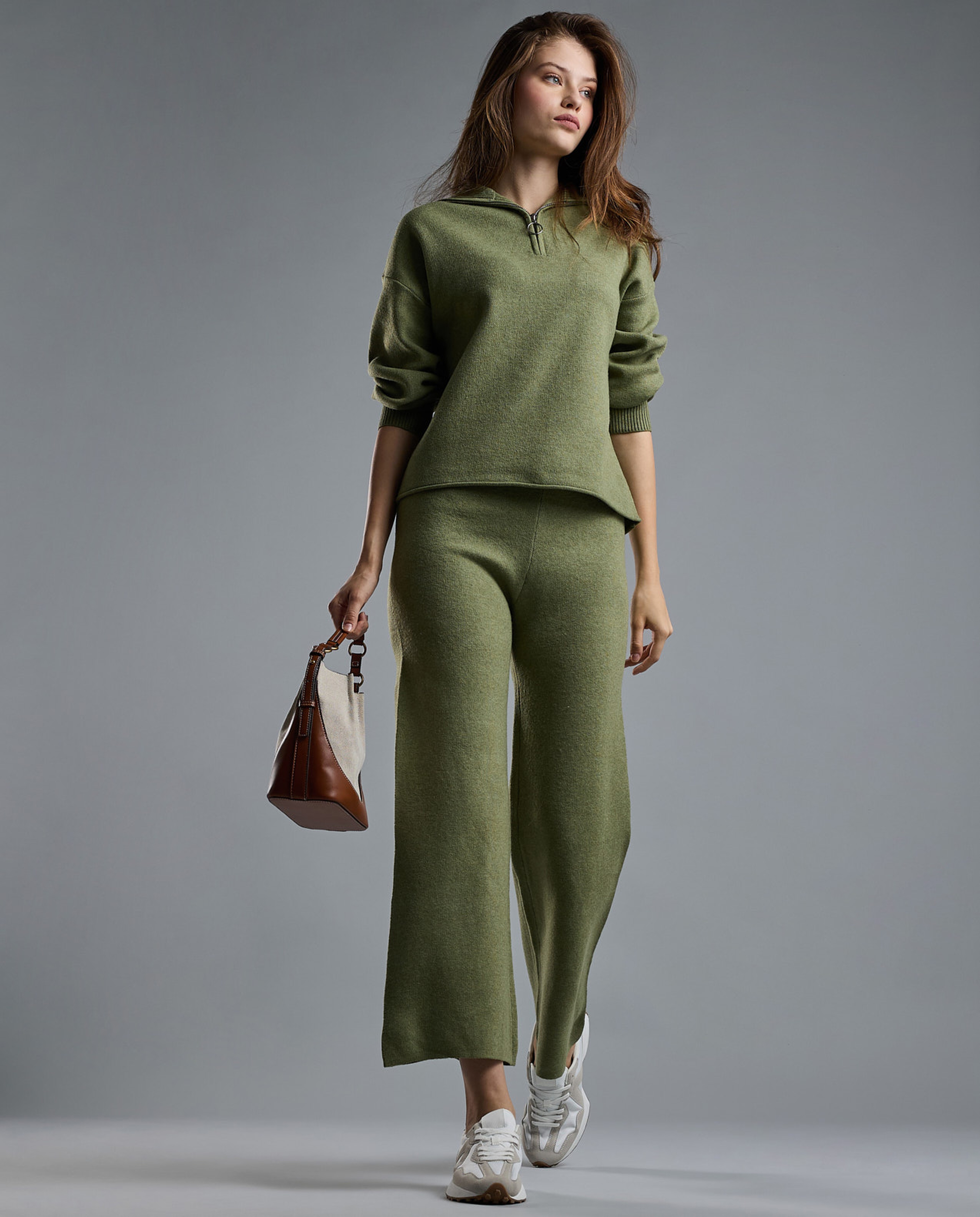 Textured Sweatshirt with High Neck and Long Sleeves